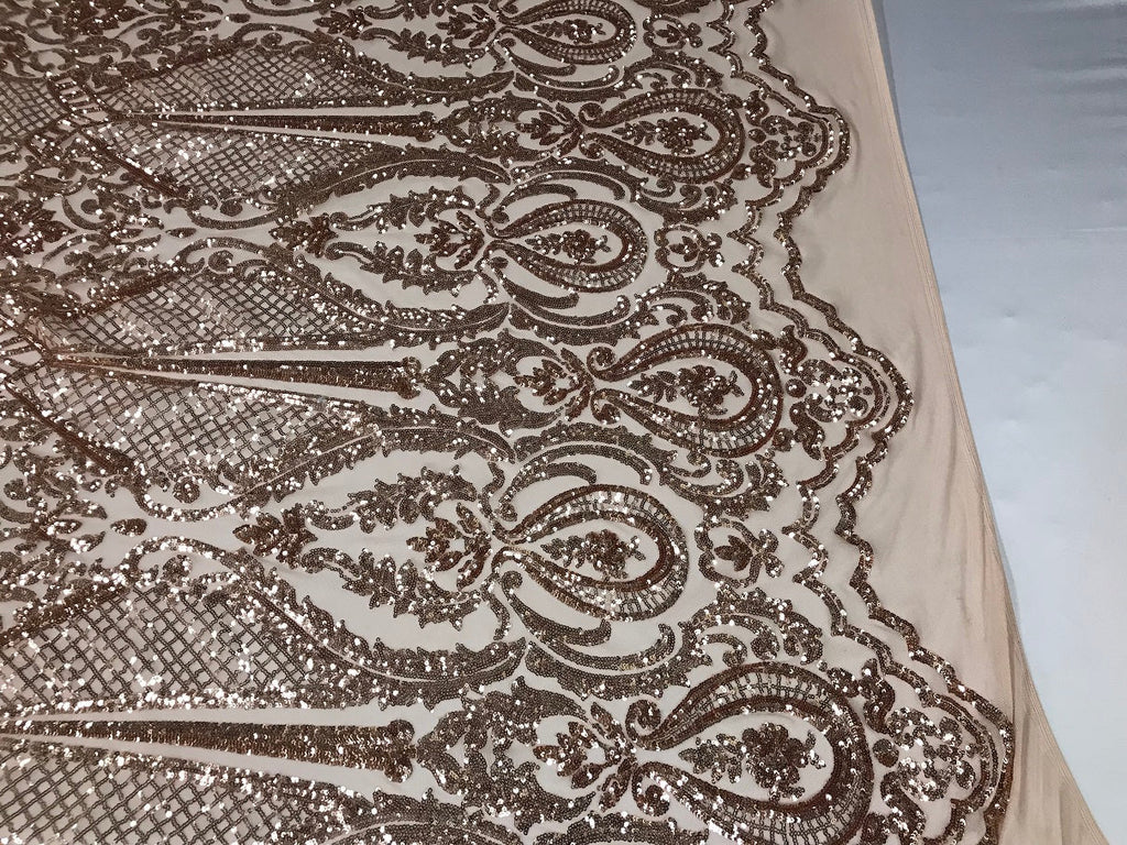 Fancy Design Sequins Fabric with 4 Way Stretch - Champagne -  Beautiful Fabrics Sold By The Yard