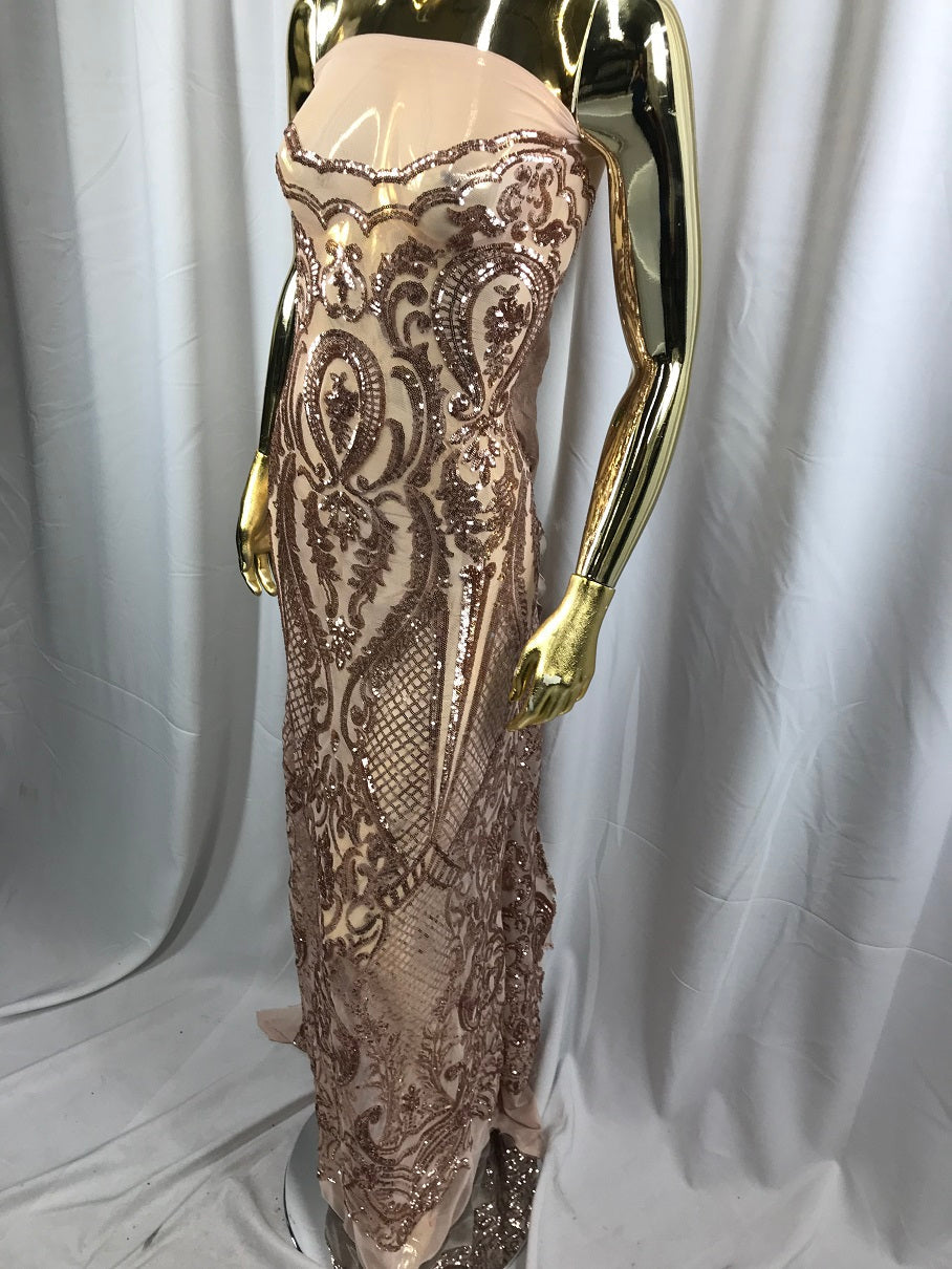 Fancy Design Sequins Fabric with 4 Way Stretch - Champagne -  Beautiful Fabrics Sold By The Yard