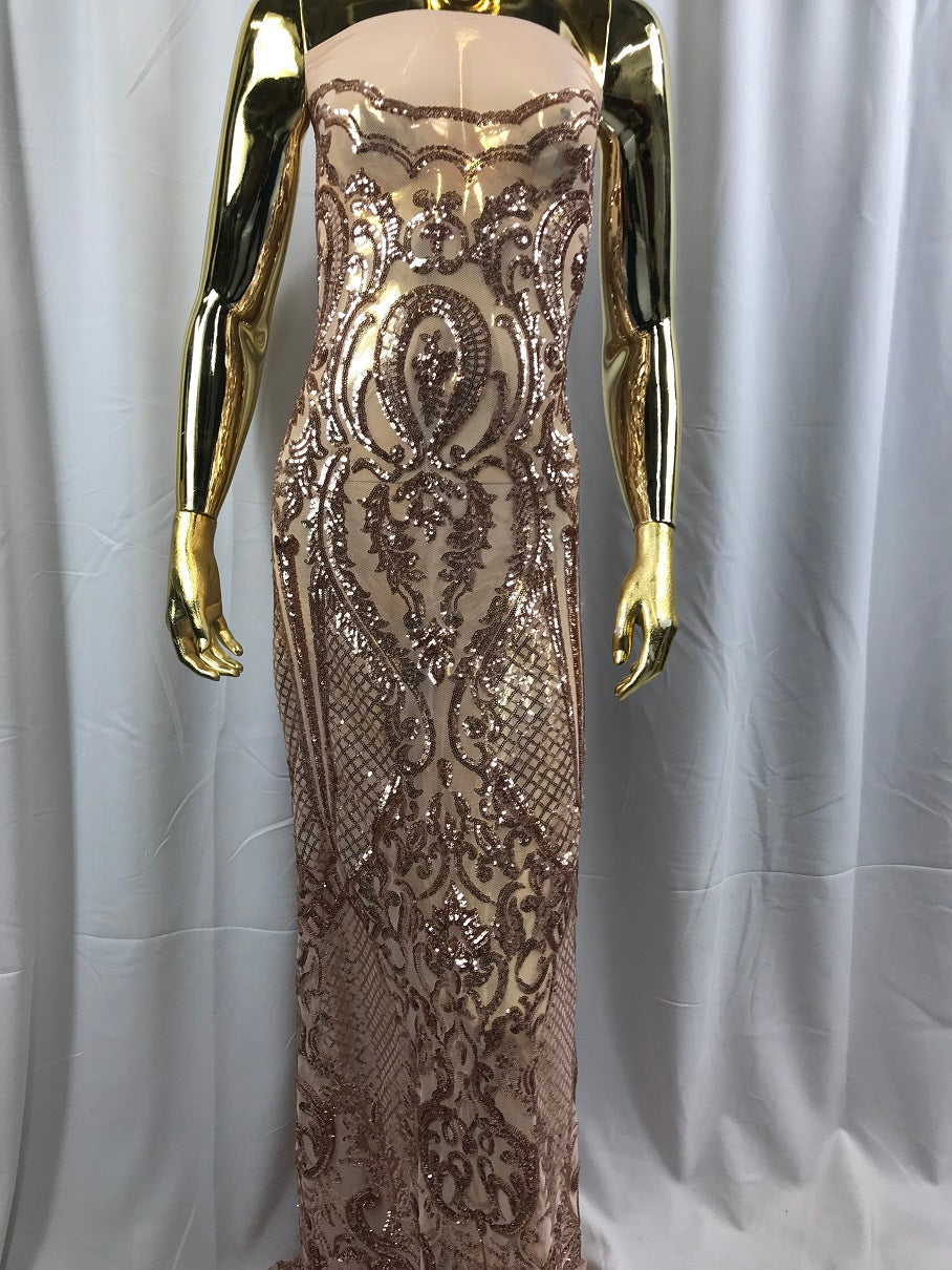Fancy Design Sequins Fabric with 4 Way Stretch - Champagne -  Beautiful Fabrics Sold By The Yard