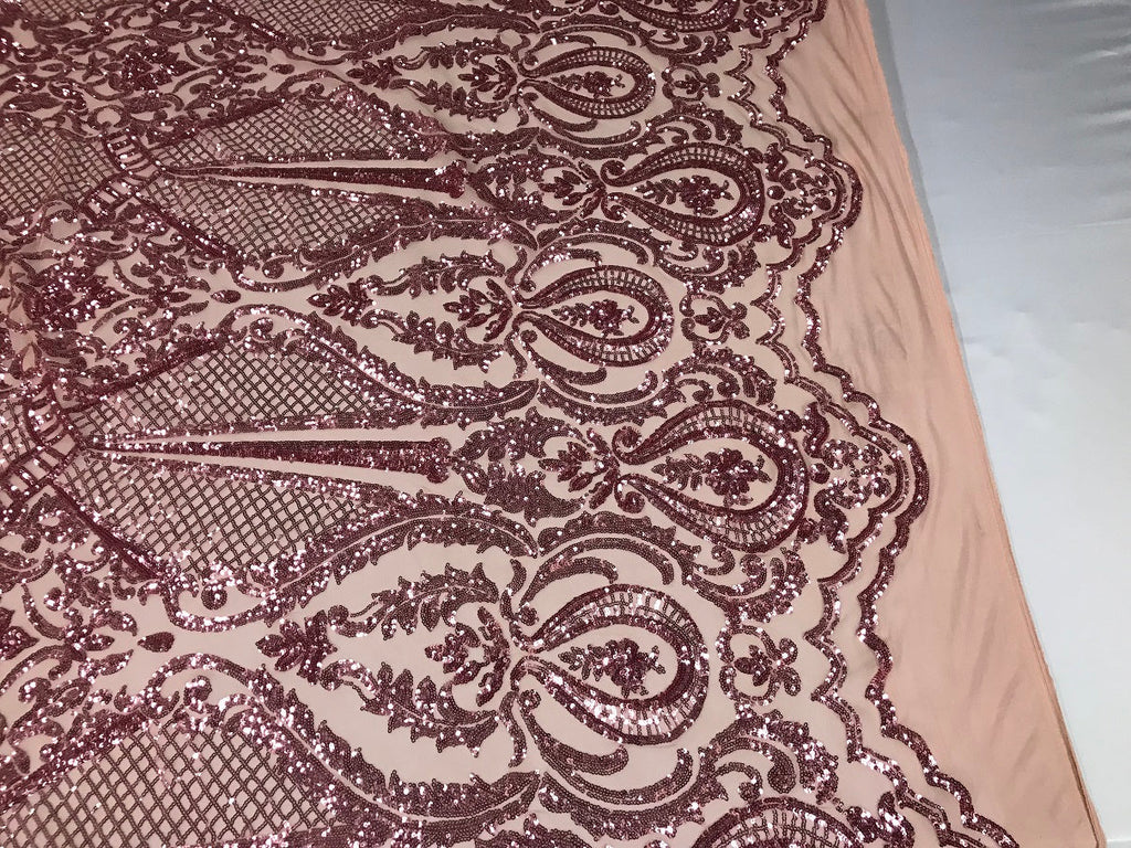 Fancy Design Sequins Fabric with 4 Way Stretch - Pink -  Beautiful Fabrics Sold By The Yard