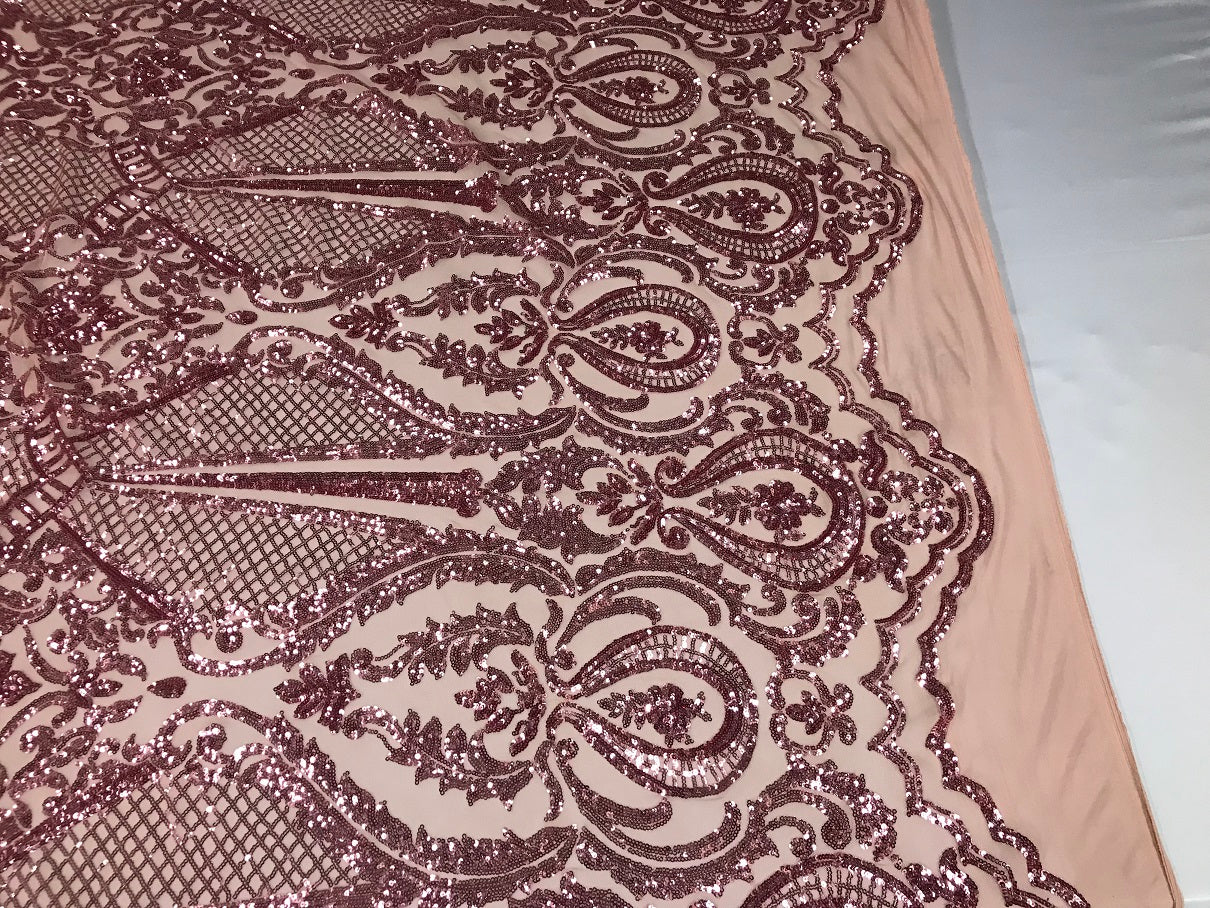 Fancy Design Sequins Fabric with 4 Way Stretch - Pink -  Beautiful Fabrics Sold By The Yard