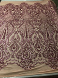 Fancy Design Sequins Fabric with 4 Way Stretch - Pink -  Beautiful Fabrics Sold By The Yard