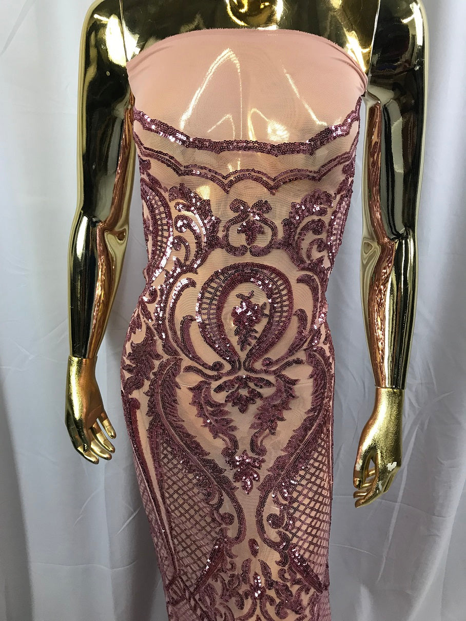 Fancy Design Sequins Fabric with 4 Way Stretch - Pink -  Beautiful Fabrics Sold By The Yard