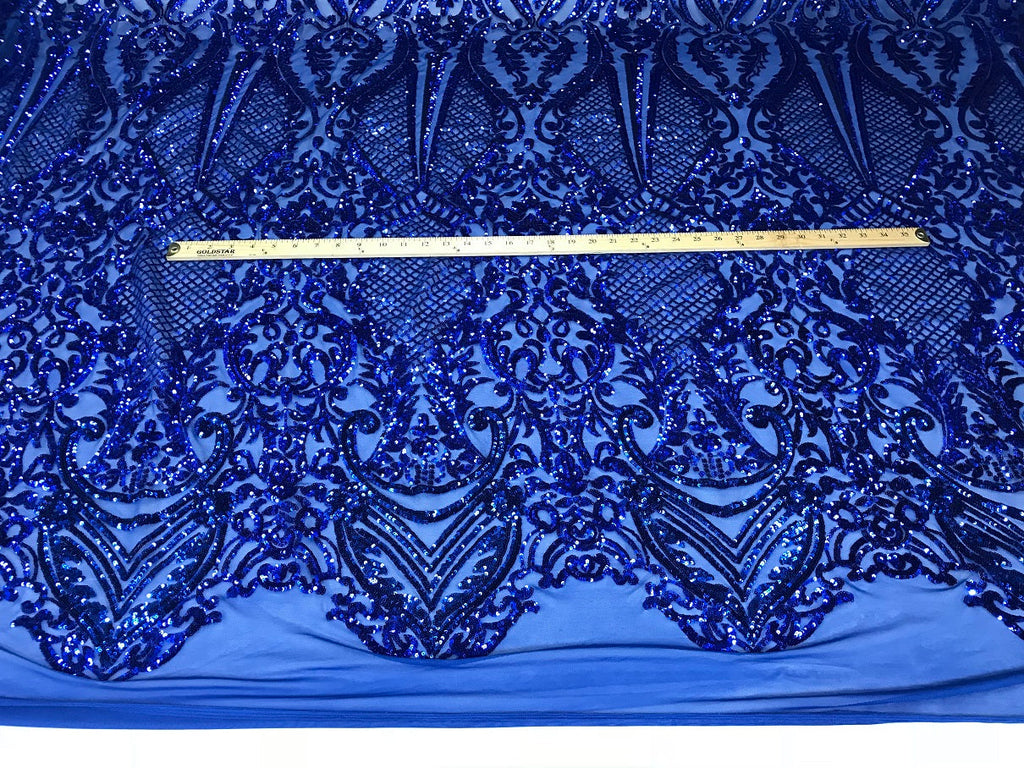 Fancy Design Sequins Fabric with 4 Way Stretch - Royal Blue -  Beautiful Fabrics Sold By The Yard