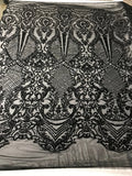 Fancy Design Sequins Fabric with 4 Way Stretch - Black  -  Beautiful  Fabrics Sold By The Yard