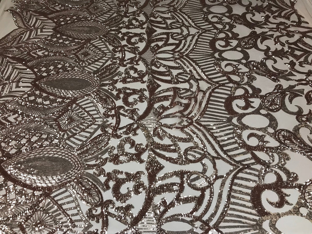 Blush - 4 Way Stretch Embroidered Royalty Sequins Fancy Design Fabric By Yard
