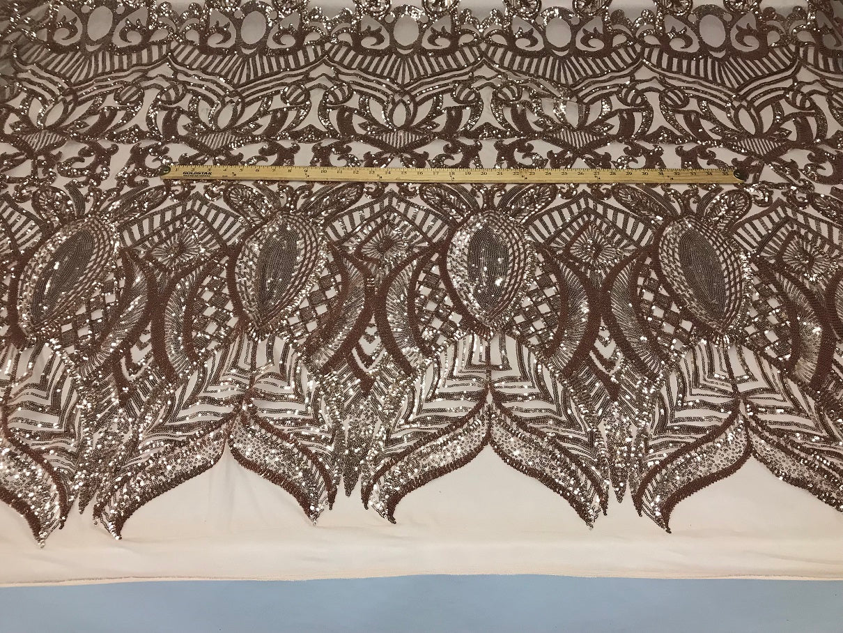 Blush - 4 Way Stretch Embroidered Royalty Sequins Fancy Design Fabric By Yard
