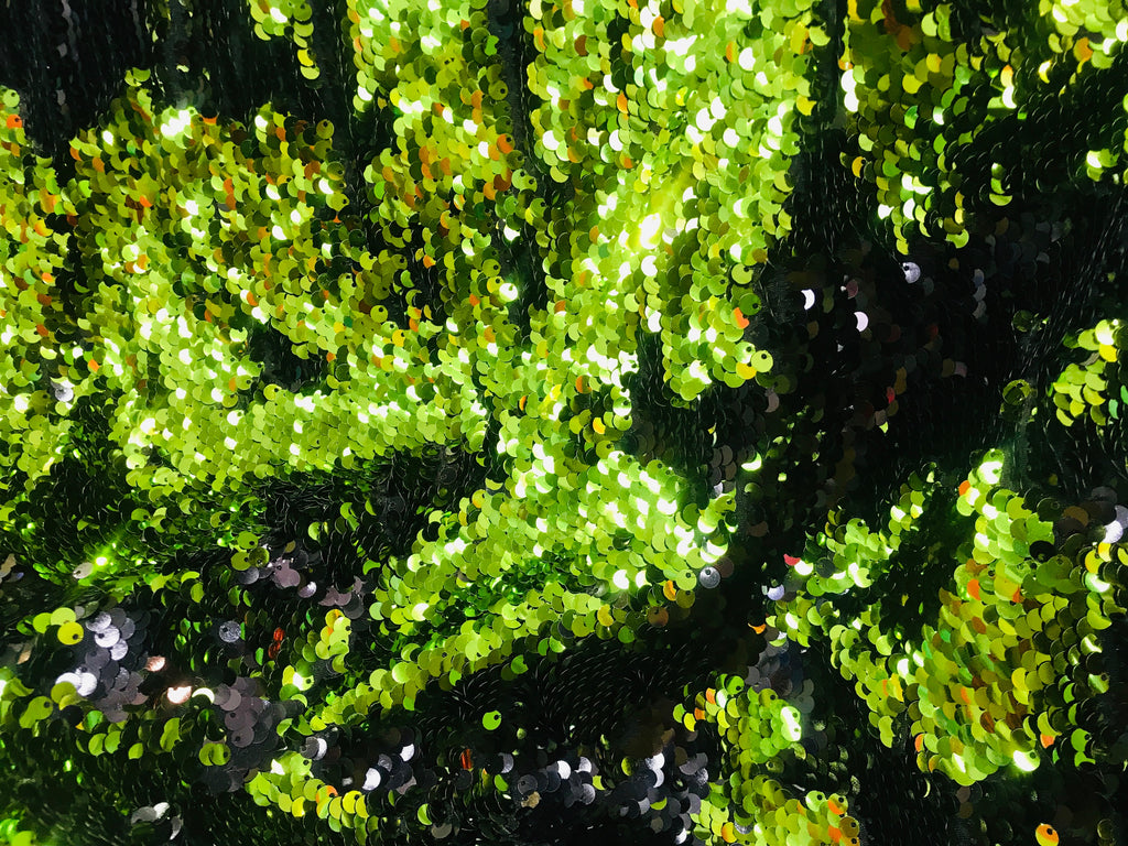 Flip Up Sequins Reversible - Green-Black Shiny Reversible Mermaid Sequins Spandex Fabric By The Yard
