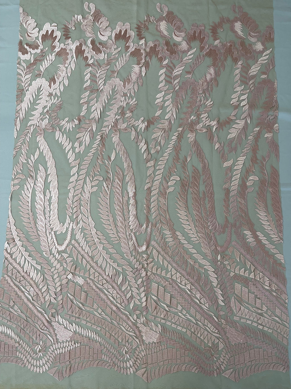 Leaf Pattern Fancy Lace Fabric - Blush Pink - Embroidered Design on Lace Mesh By Yard