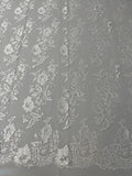 Flower Cluster Fancy Border Fabric - White - Embroidered Flower Design on Lace Mesh By Yard