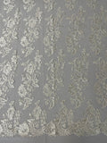 Flower Cluster Fancy Border Fabric - Off-White - Embroidered Flower Design on Lace Mesh By Yard
