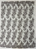 Flower Cluster Fancy Border Fabric - Silver - Embroidered Flower Design on Lace Mesh By Yard