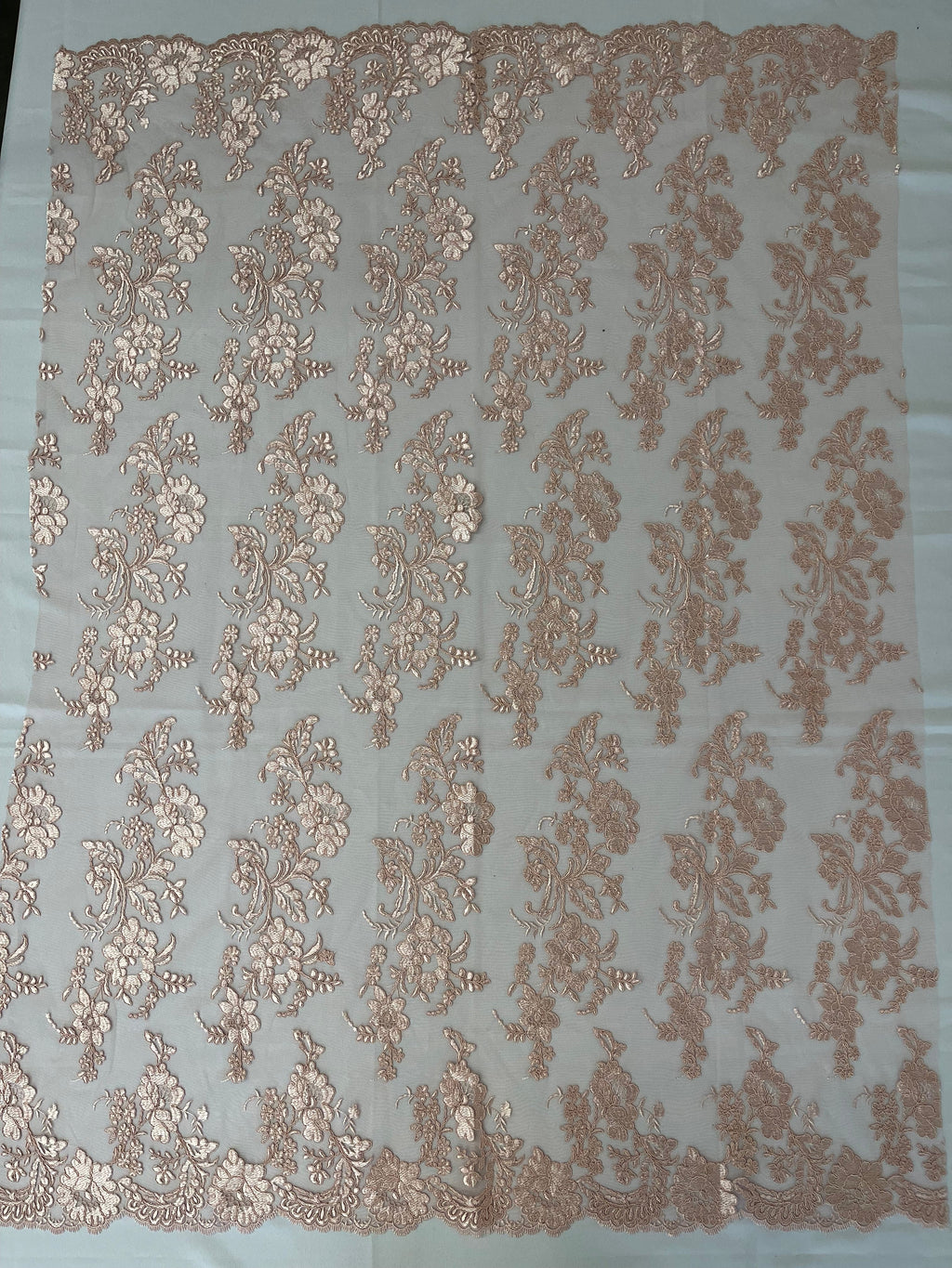 Flower Cluster Fancy Border Fabric - Blush Pink - Embroidered Flower Design on Lace Mesh By Yard