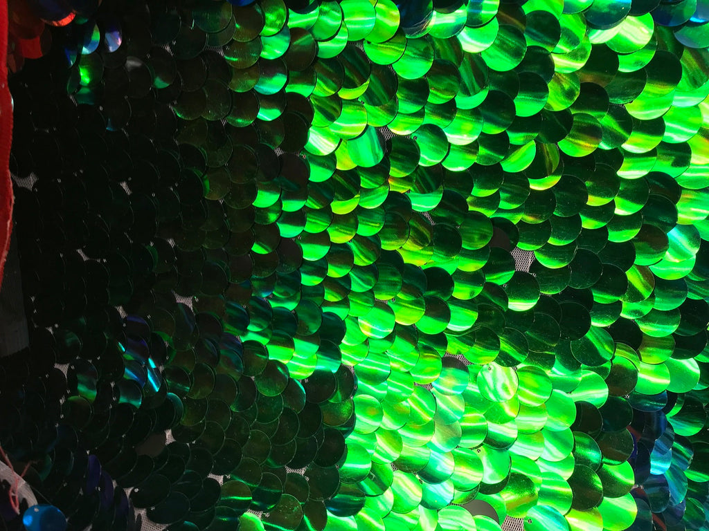 Iridescent - Blue/Green - Circle Sequins Hologram Fabric - Multi-Color Fabric Sold By The Yard
