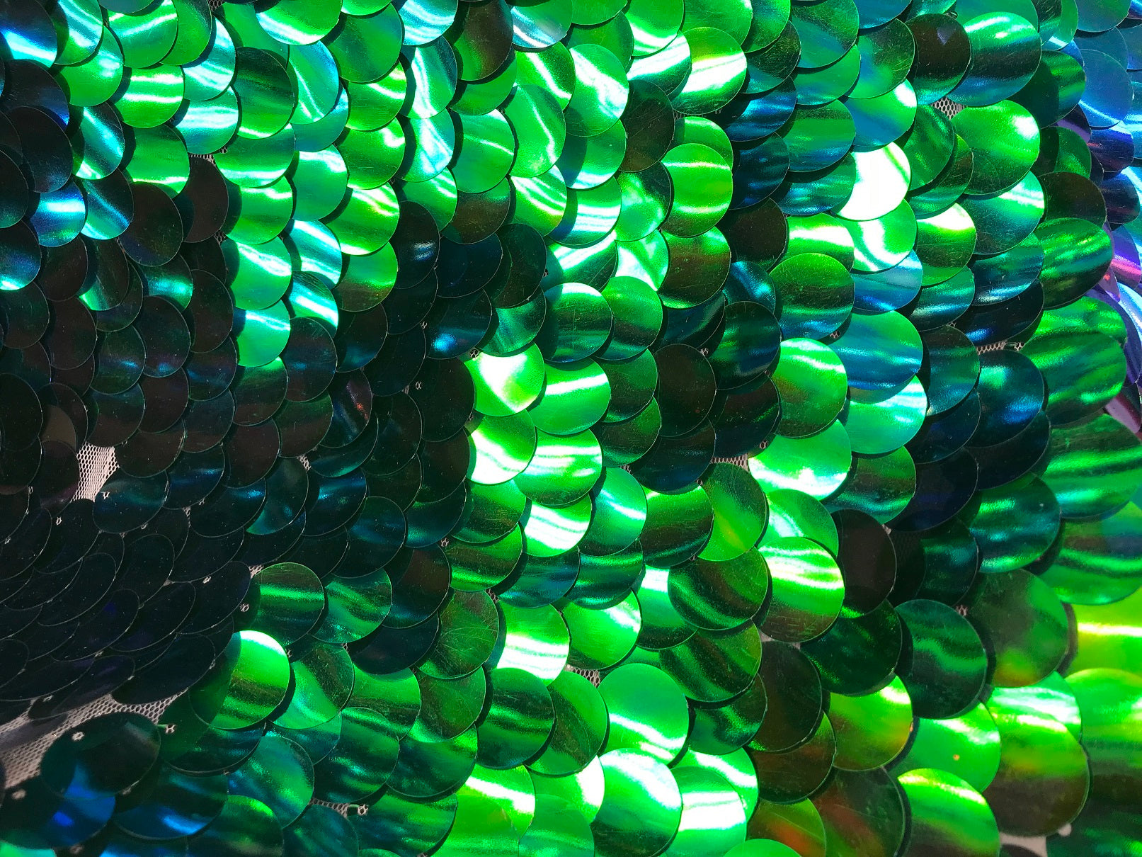 Iridescent - Blue/Green - Circle Sequins Hologram Fabric - Multi-Color Fabric Sold By The Yard