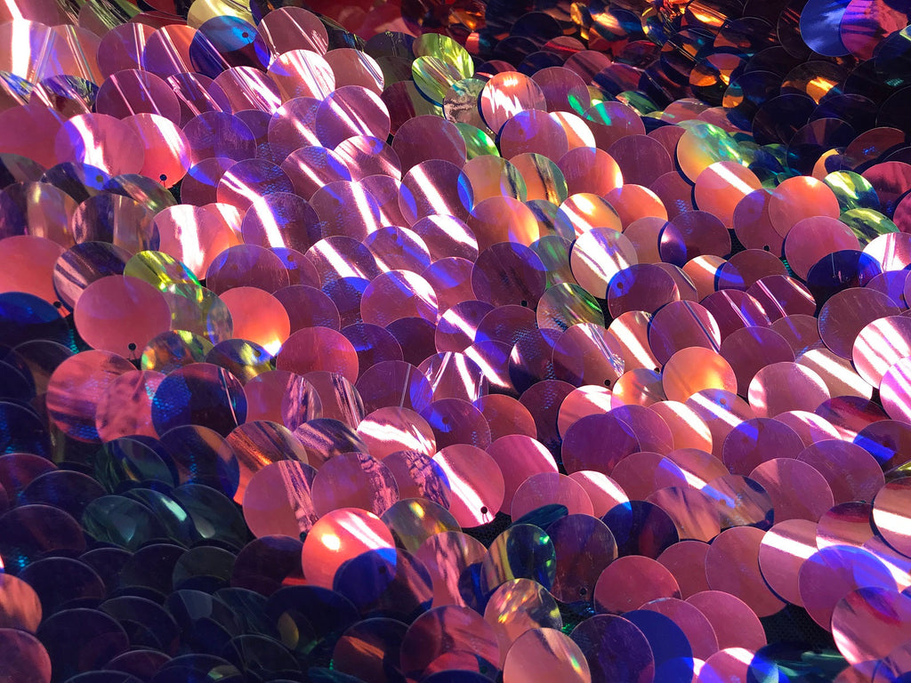 Iridescent - Pink/Blue - Circle Sequins Hologram Fabric - Multi-Color Fabric Sold By The Yard