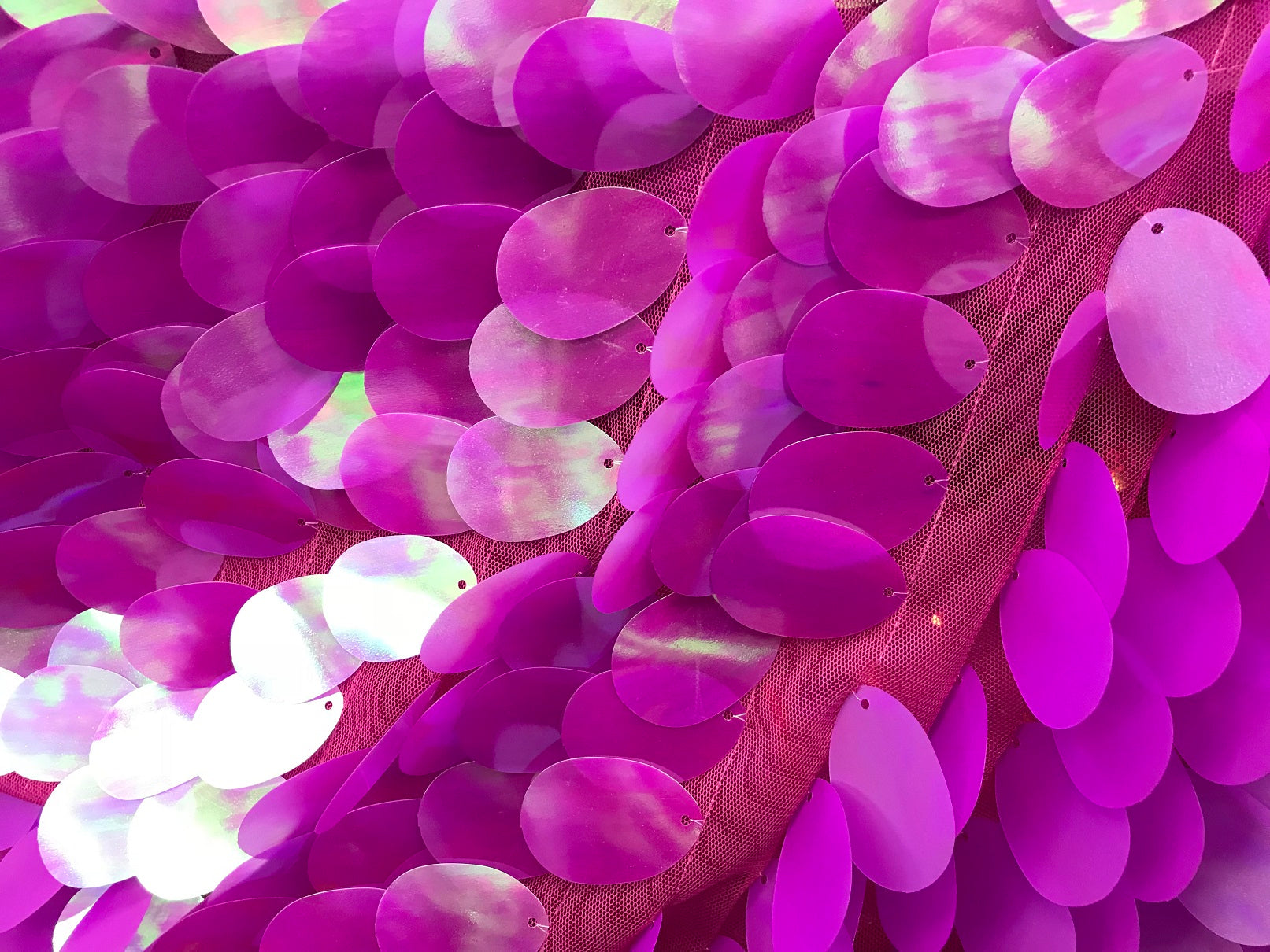 Iridescent Sequins Hologram Fabric - Lilac Oval Teardrops - 58 Inch Fabric Sold By The Yard