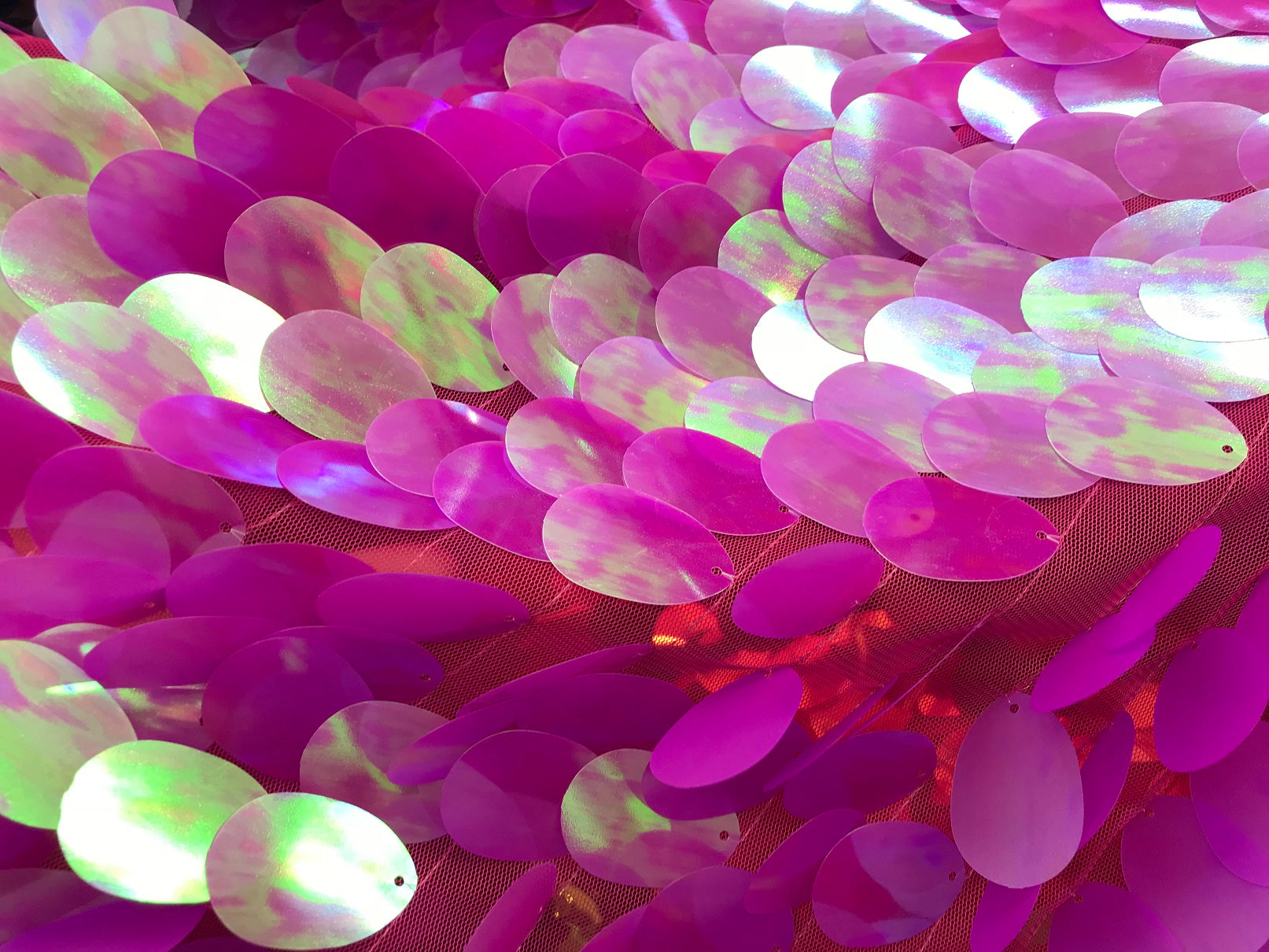 Iridescent Sequins Hologram Fabric - Lilac Oval Teardrops - 58 Inch Fabric Sold By The Yard