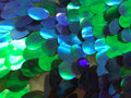 Iridescent Sequins Hologram Fabric - Blue/Green Oval Teardrops - 58 Inch Fabric Sold By The Yard