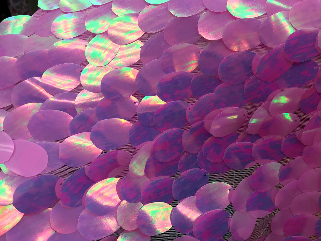 Iridescent Sequins Hologram Fabric - Lavender Oval Teardrops - 58 Inch Fabric Sold By The Yard