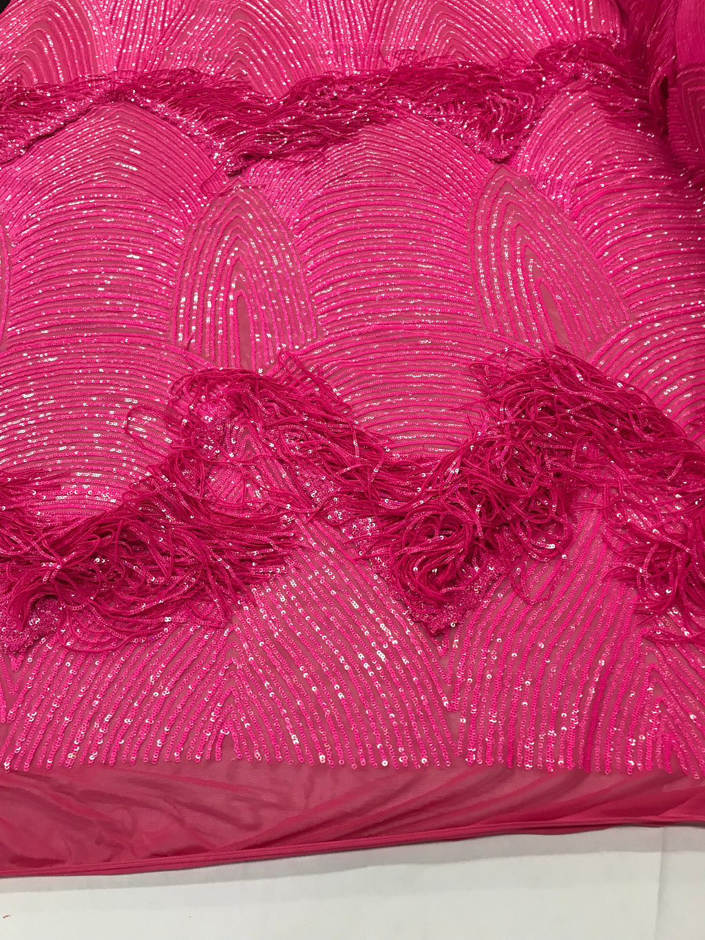 Fringe Sequins - Hot Pink - Dangle 4 Way Stretch Fancy Sequins Fabric Sold By The Yard