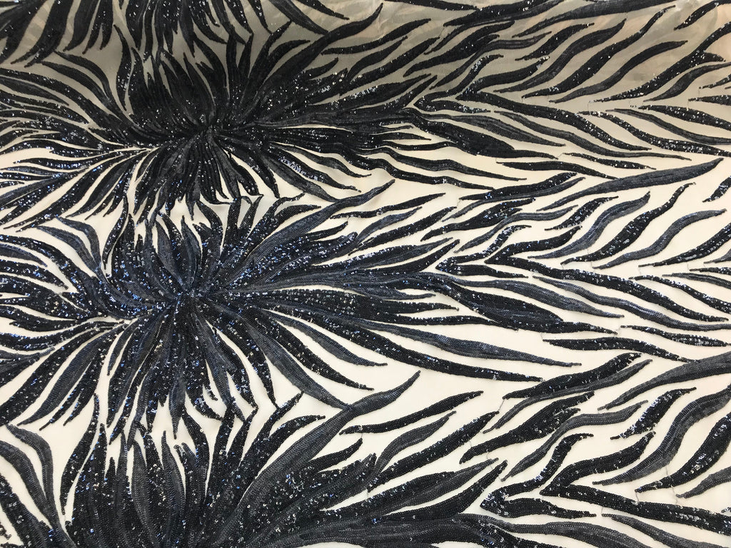 Phoenix Feather Sequins - Black-  4 Way Stretch Phoenix Pattern Top Fashion Design Fabric