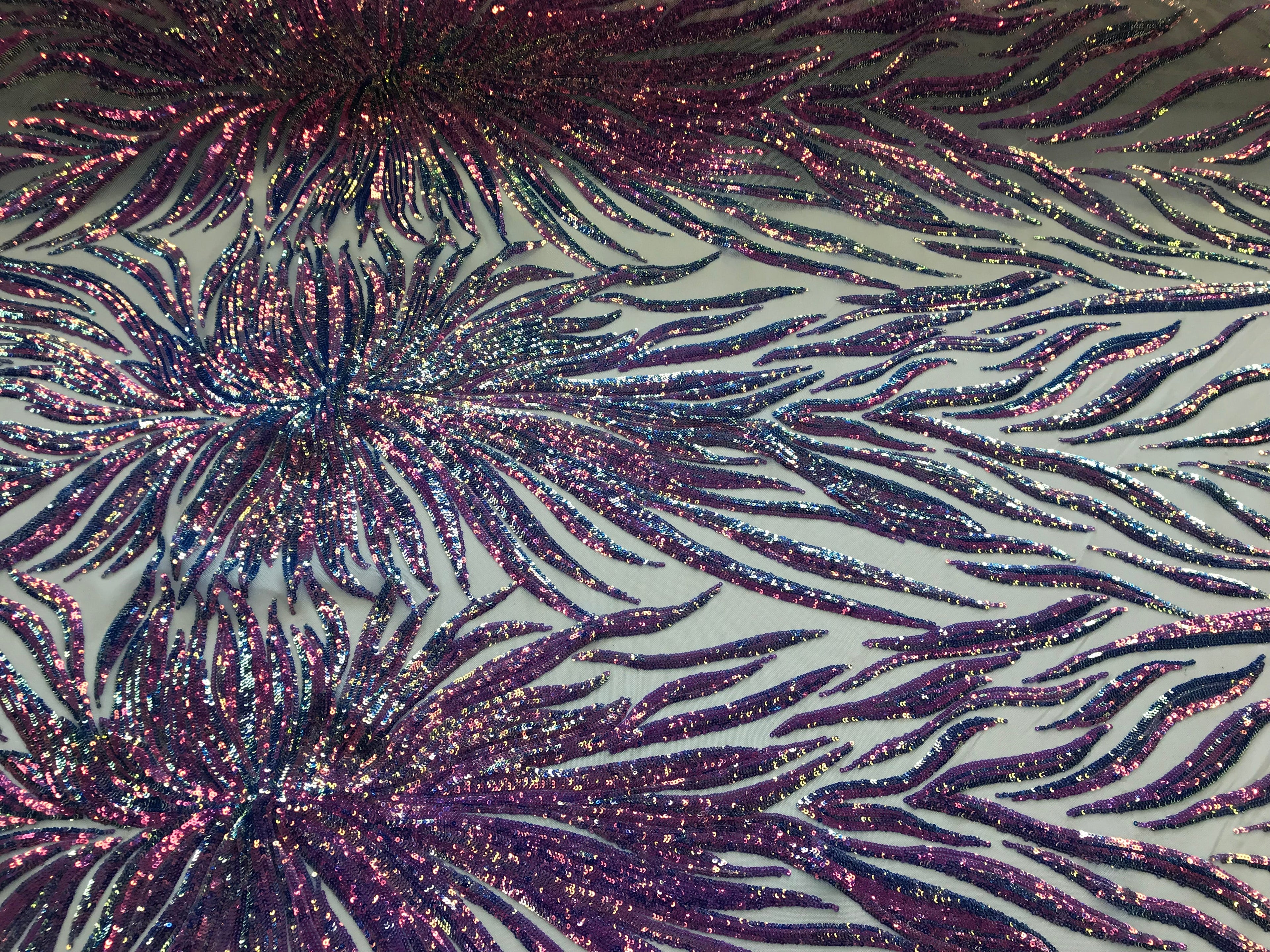 Phoenix Feather Sequins - Iridescent Lavender - 4 Way Stretch Phoenix Pattern Fashion Design Fabric