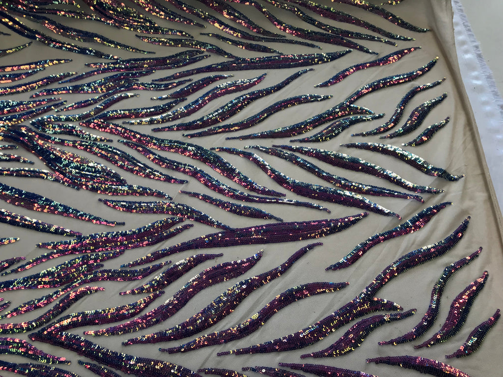 Phoenix Feather Sequins - Iridescent Lavender - 4 Way Stretch Phoenix Pattern Fashion Design Fabric