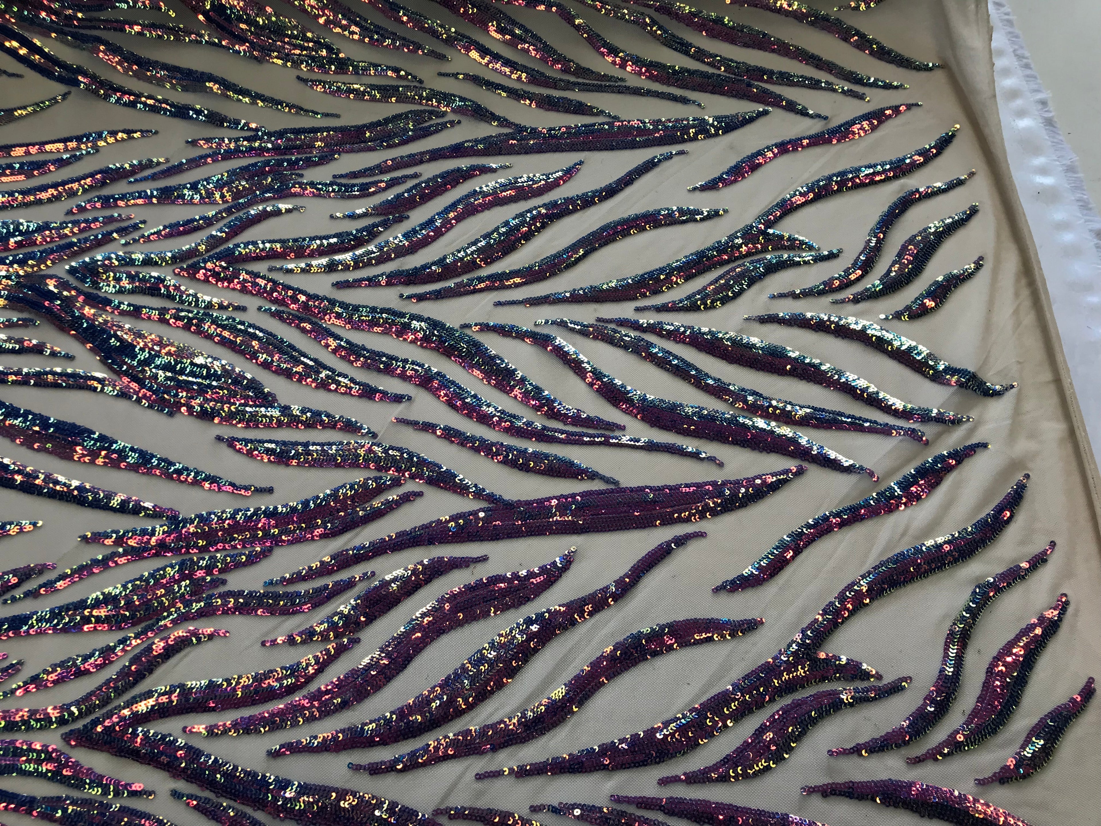 Phoenix Feather Sequins - Iridescent Lavender - 4 Way Stretch Phoenix Pattern Fashion Design Fabric