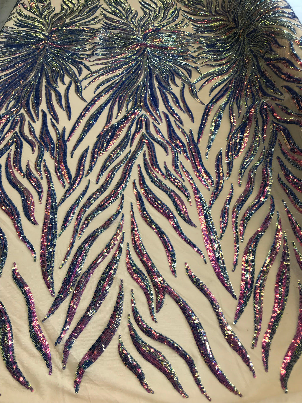 Phoenix Feather Sequins - Iridescent Lavender - 4 Way Stretch Phoenix Pattern Fashion Design Fabric