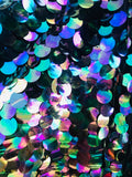 Circle Sequins - Iridescent Black - Multi-Color Big Sequins On Mesh Fabric Sold By The Yard
