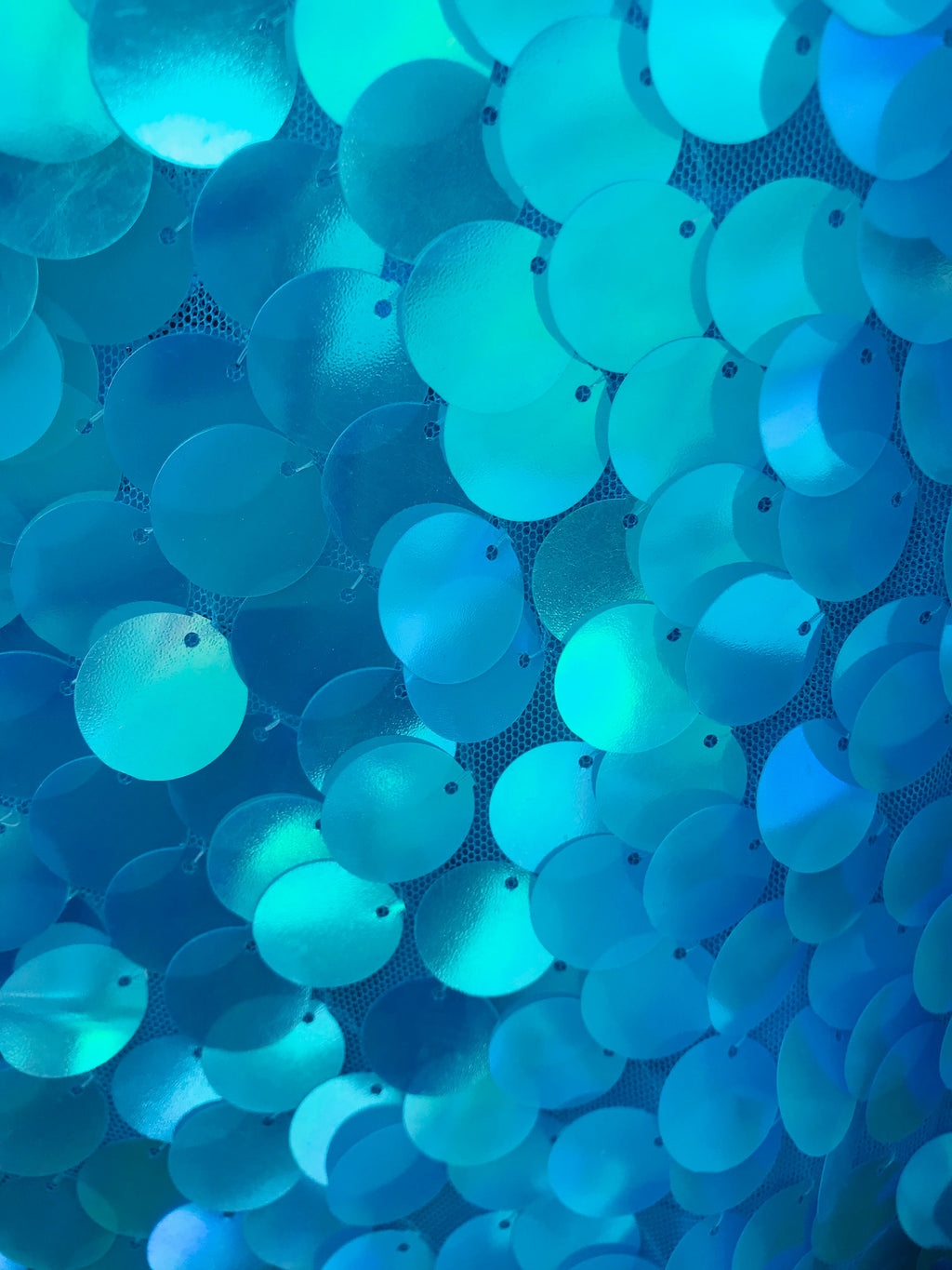Circle Sequins - Turquoise - Multi-Color Big Sequins On Mesh Fabric Sold By The Yard