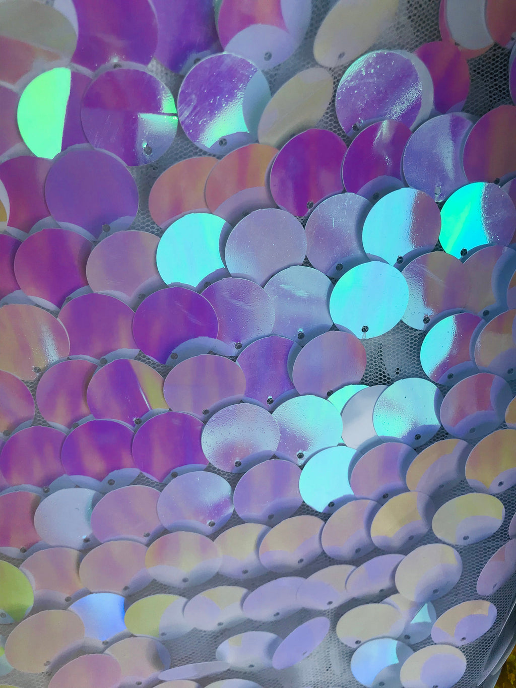 Circle Sequins - Iridescent Lilac - Multi-Color Big Sequins On Mesh Fabric Sold By The Yard