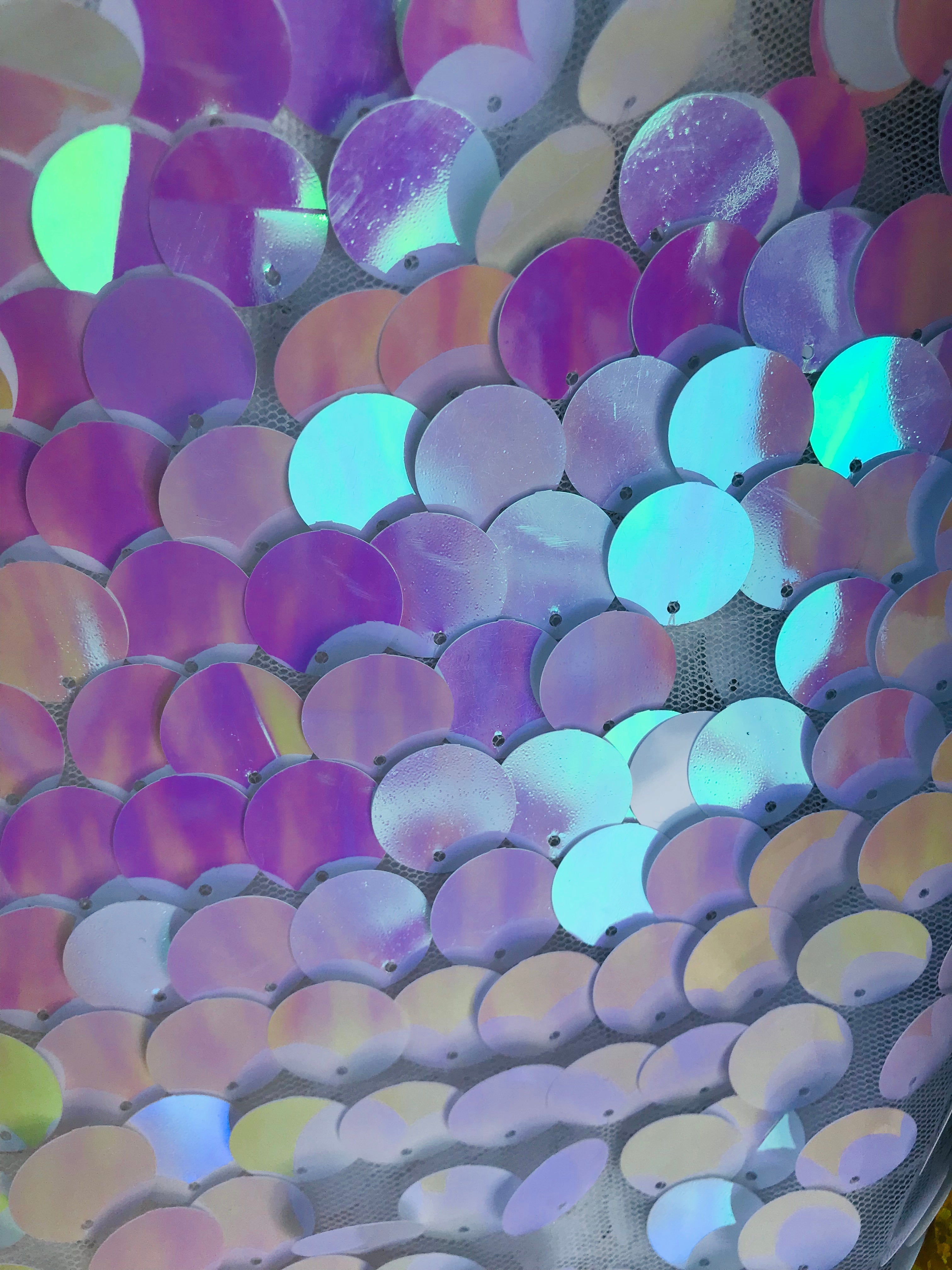 Circle Sequins - Iridescent Lilac - Multi-Color Big Sequins On Mesh Fabric Sold By The Yard