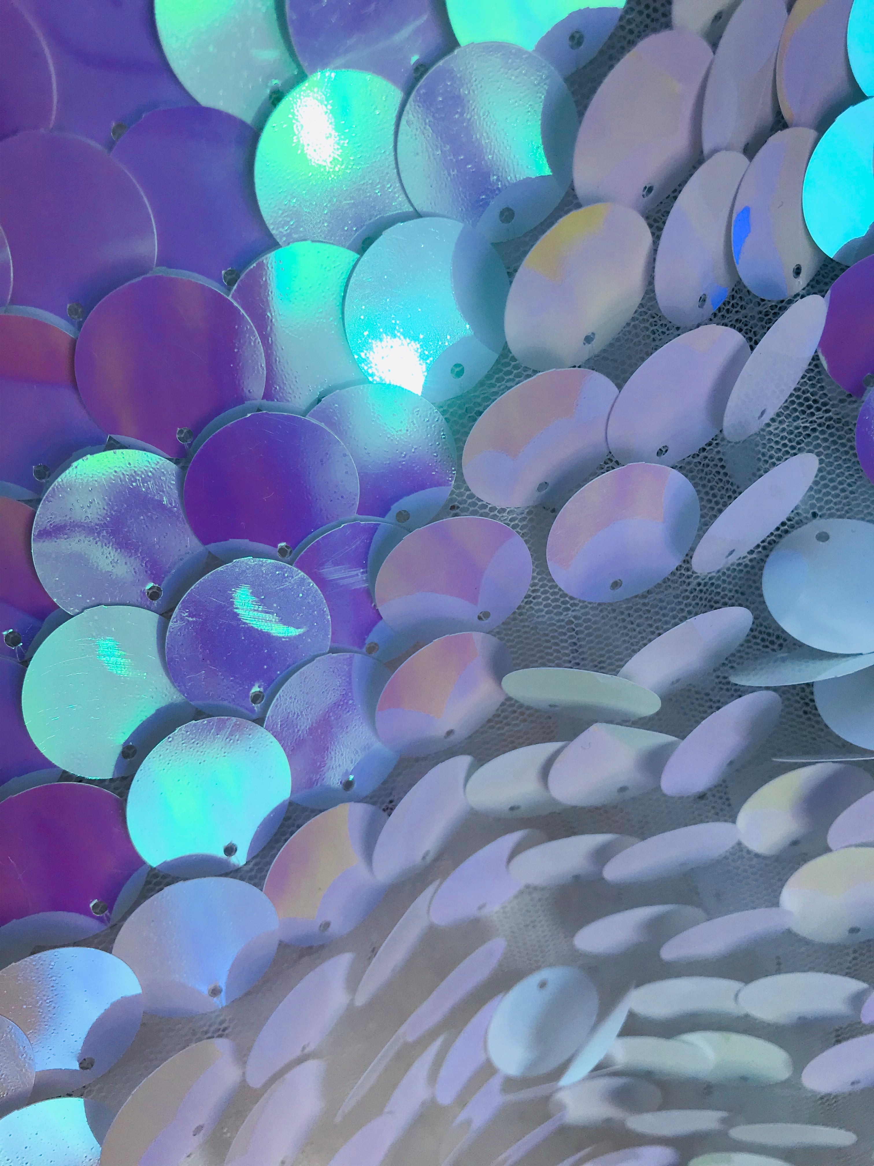 Circle Sequins - Iridescent Lilac - Multi-Color Big Sequins On Mesh Fabric Sold By The Yard
