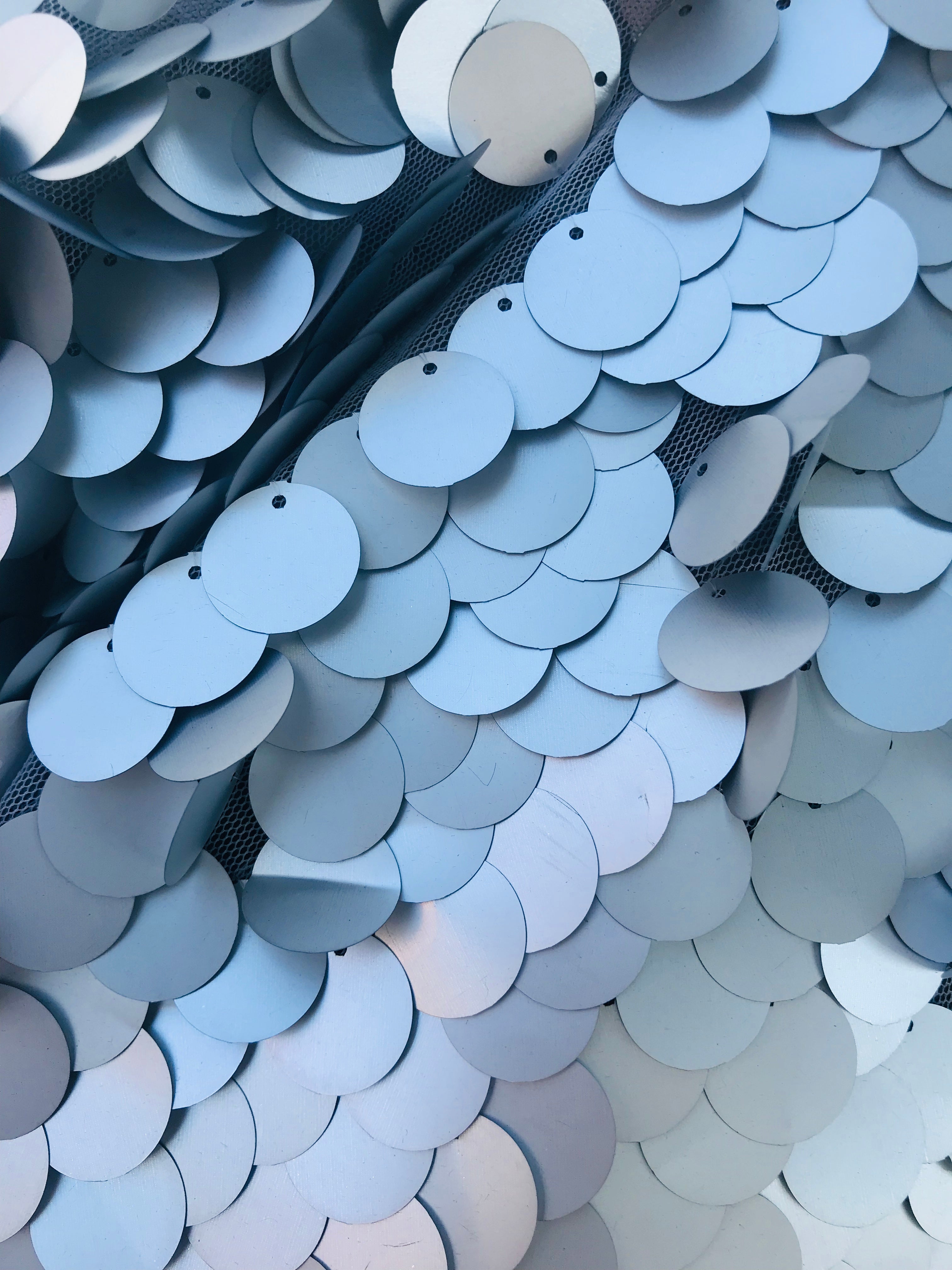 Circle Sequins - Matte Silver -  Big Sequins On Mesh Fabric Sold By The Yard