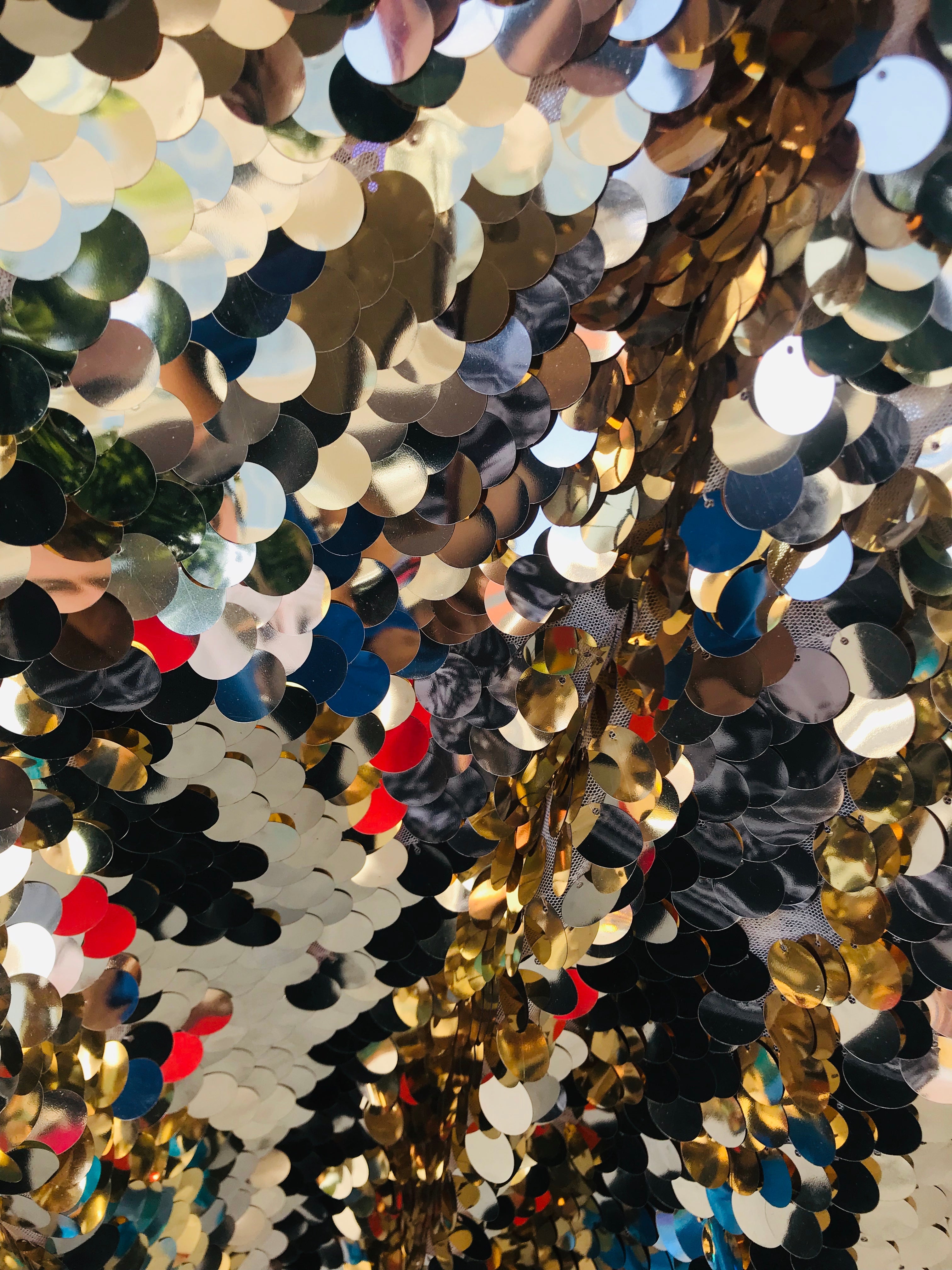 Circle Sequins -  Iridescent Gold - Multi-Color Big Sequins On Mesh Fabric Sold By The Yard