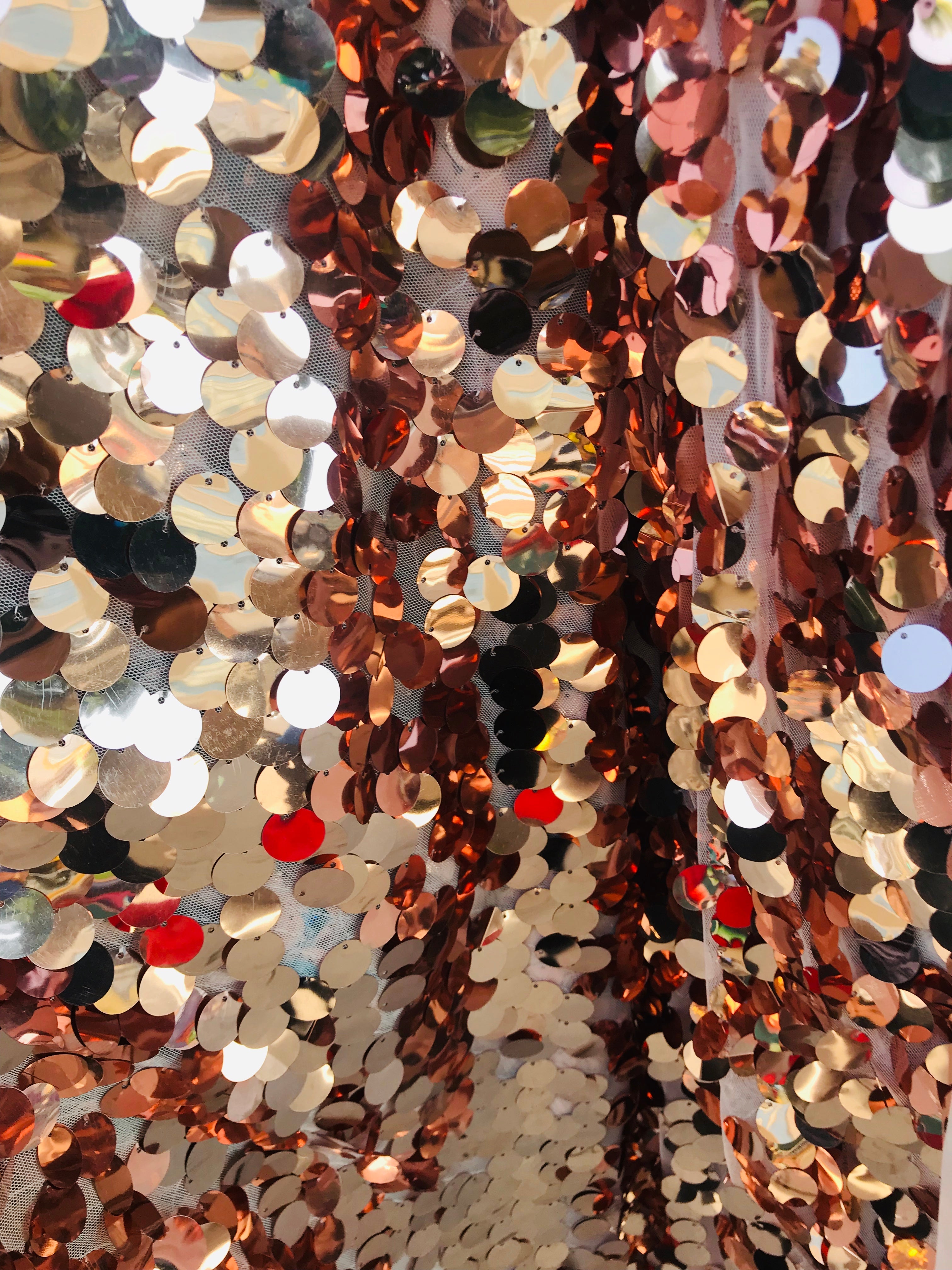 Circle Sequins -  Iridescent Rose Gold - Multi-Color Big Sequins On Mesh Fabric Sold By The Yard