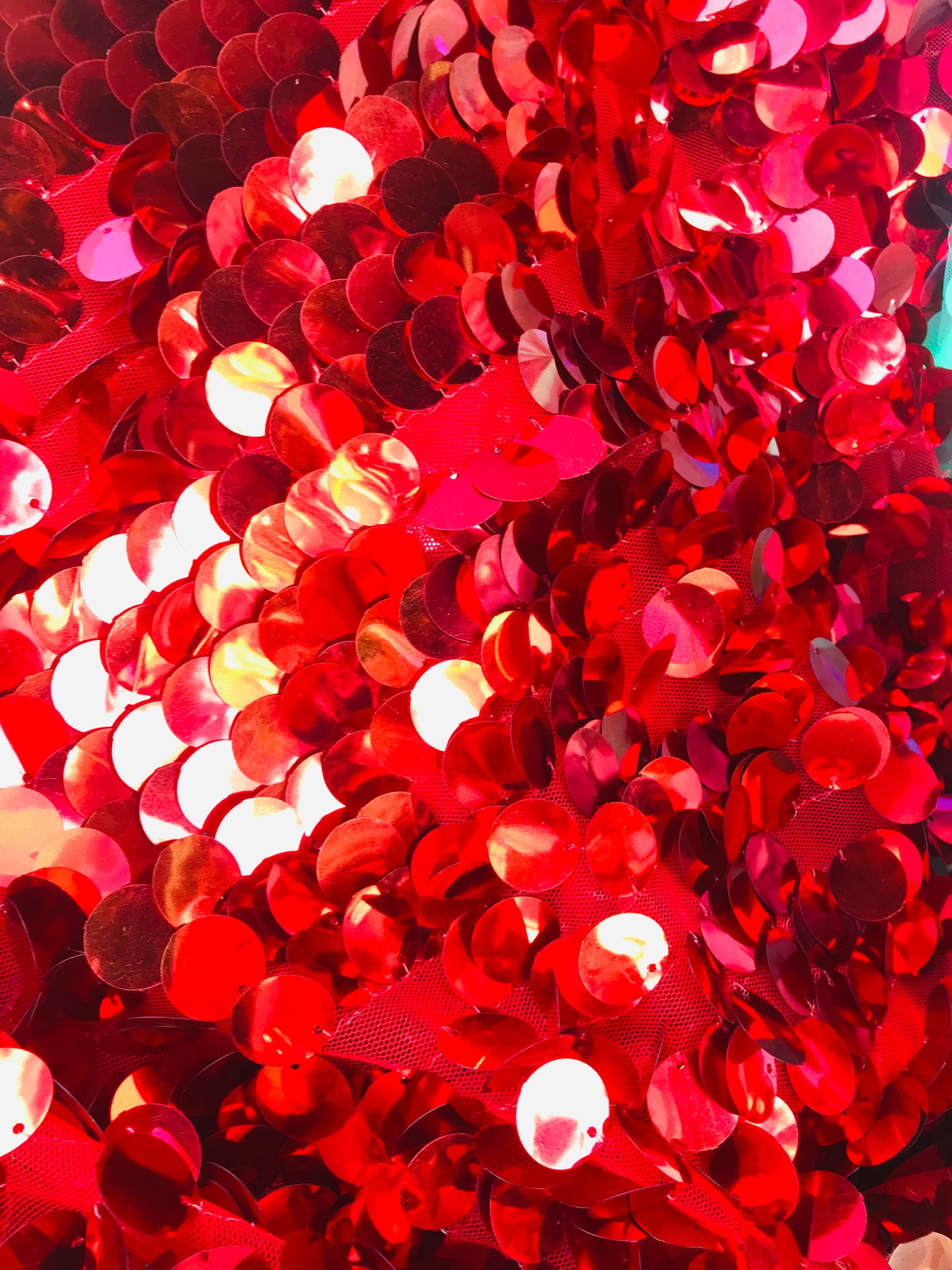 Circle Sequins - Red - Multi-Color Big Sequins On Mesh Fabric Sold By The Yard