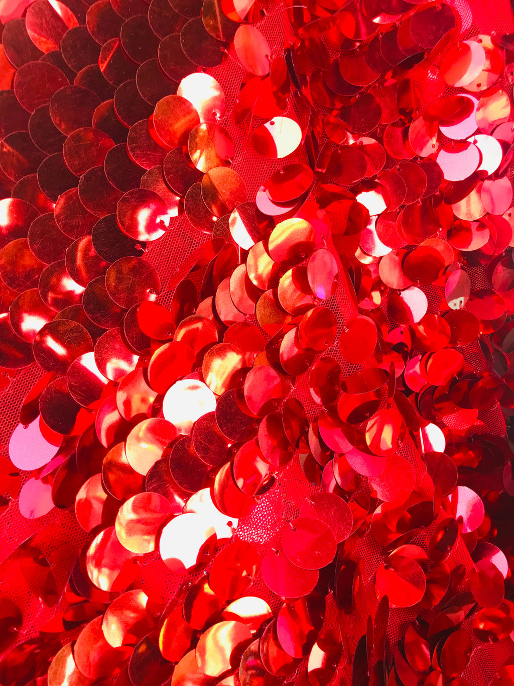 Circle Sequins - Red - Multi-Color Big Sequins On Mesh Fabric Sold By The Yard