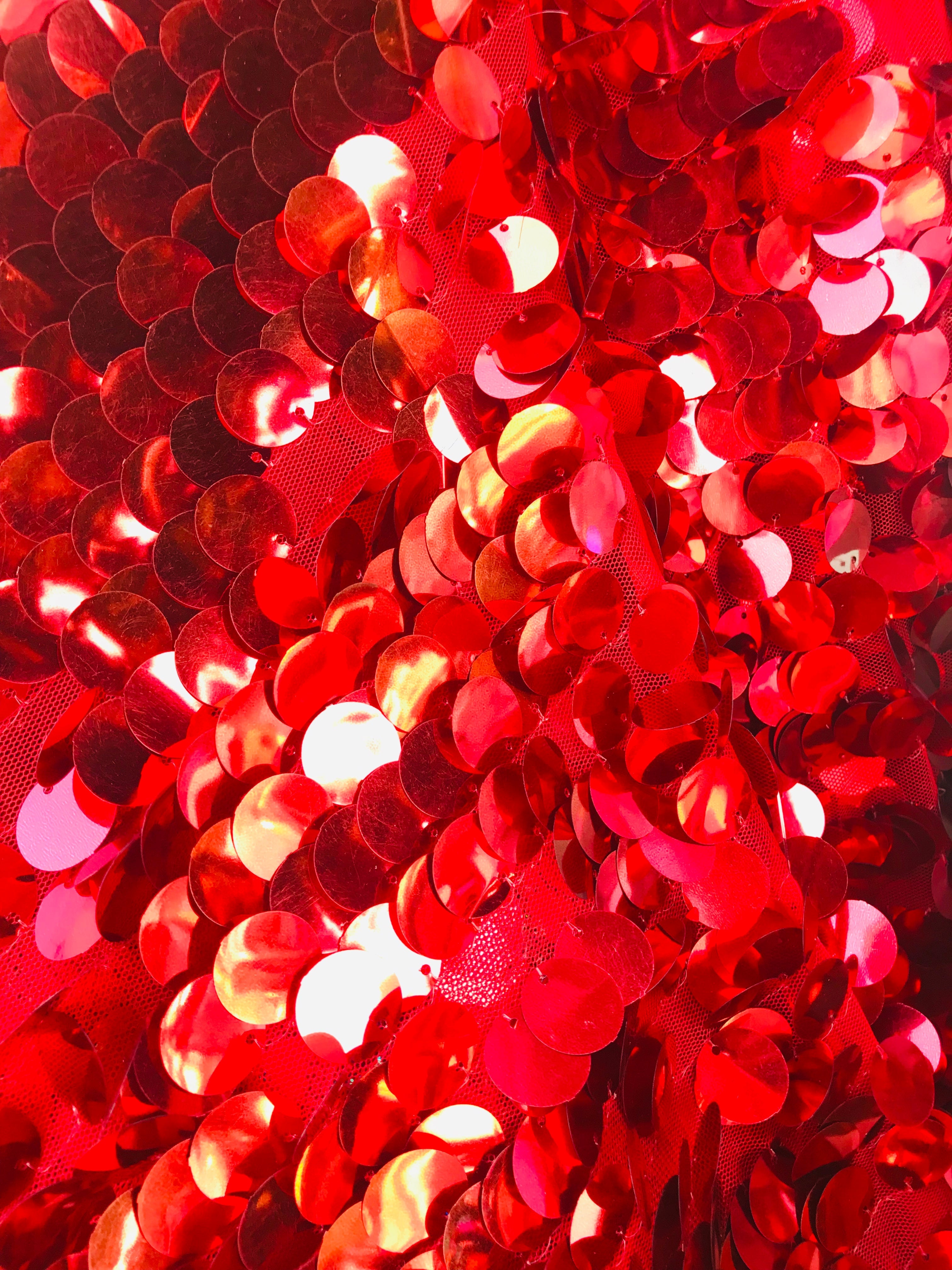 Circle Sequins - Red - Multi-Color Big Sequins On Mesh Fabric Sold By The Yard