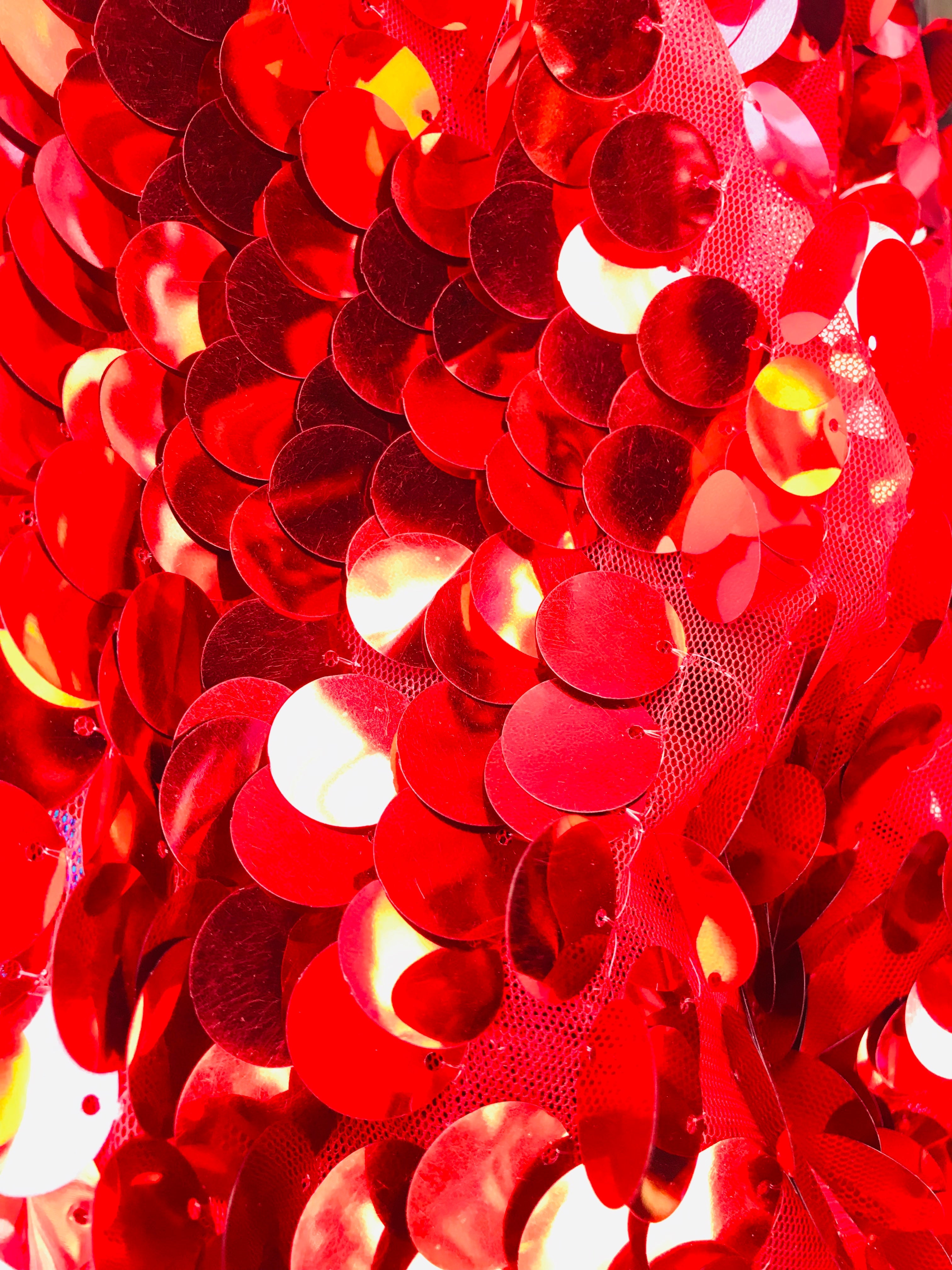 Circle Sequins - Red - Multi-Color Big Sequins On Mesh Fabric Sold By The Yard