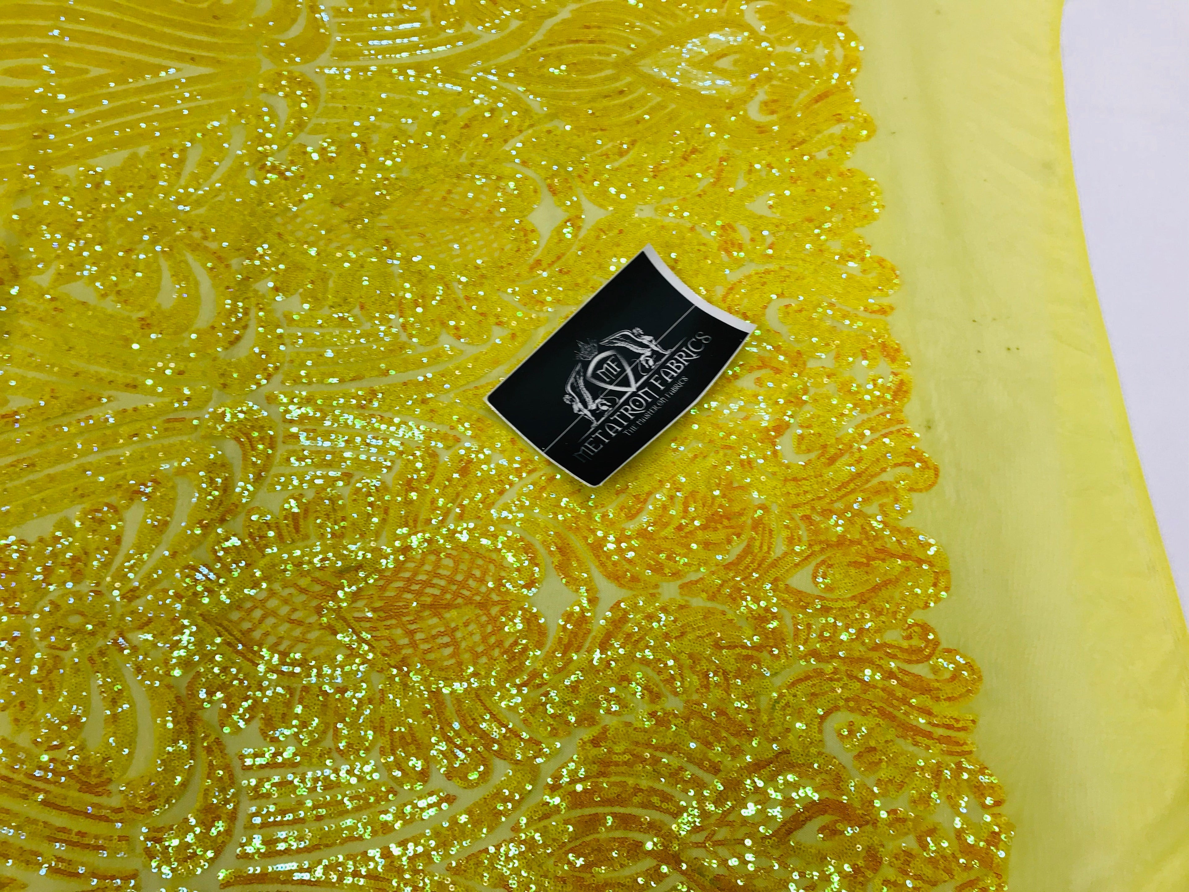 Symbol Pattern - Iridescent Yellow - 4 Way Stretch High Fashion Shiny Pattern Sequins