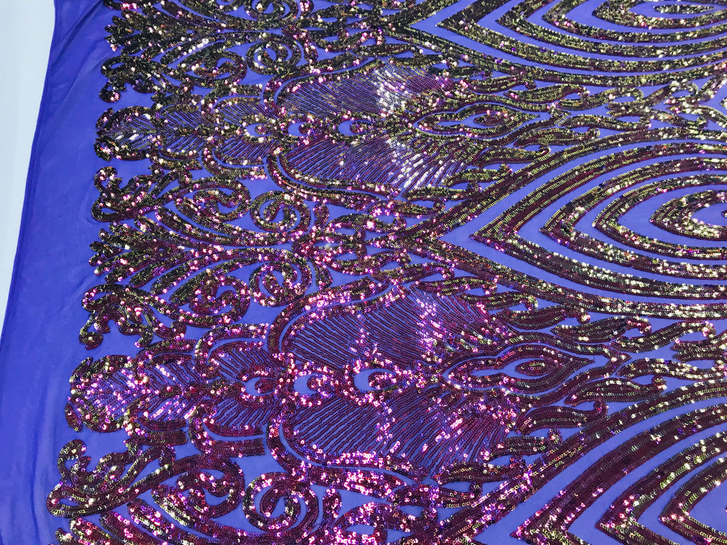 Symbol Pattern - Iridescent Purple - 4 Way Stretch High Fashion Shiny Pattern Sequins