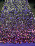 Symbol Pattern - Iridescent Purple - 4 Way Stretch High Fashion Shiny Pattern Sequins