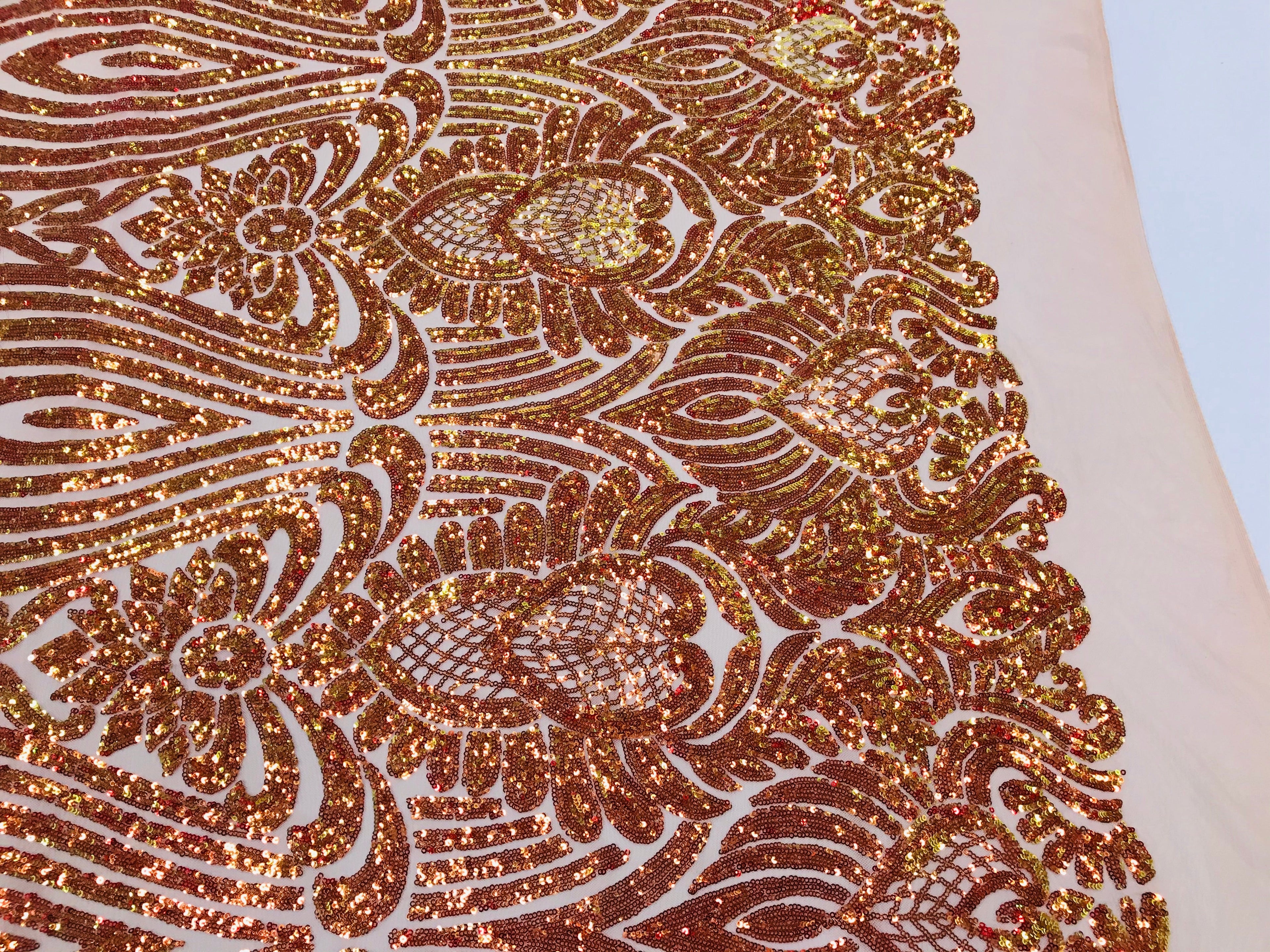 Symbol Pattern - Iridescent Orange - 4 Way Stretch High Fashion Shiny Pattern Sequins