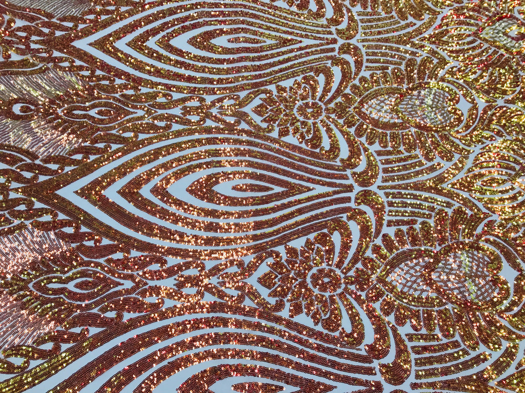 Symbol Pattern - Iridescent Orange - 4 Way Stretch High Fashion Shiny Pattern Sequins