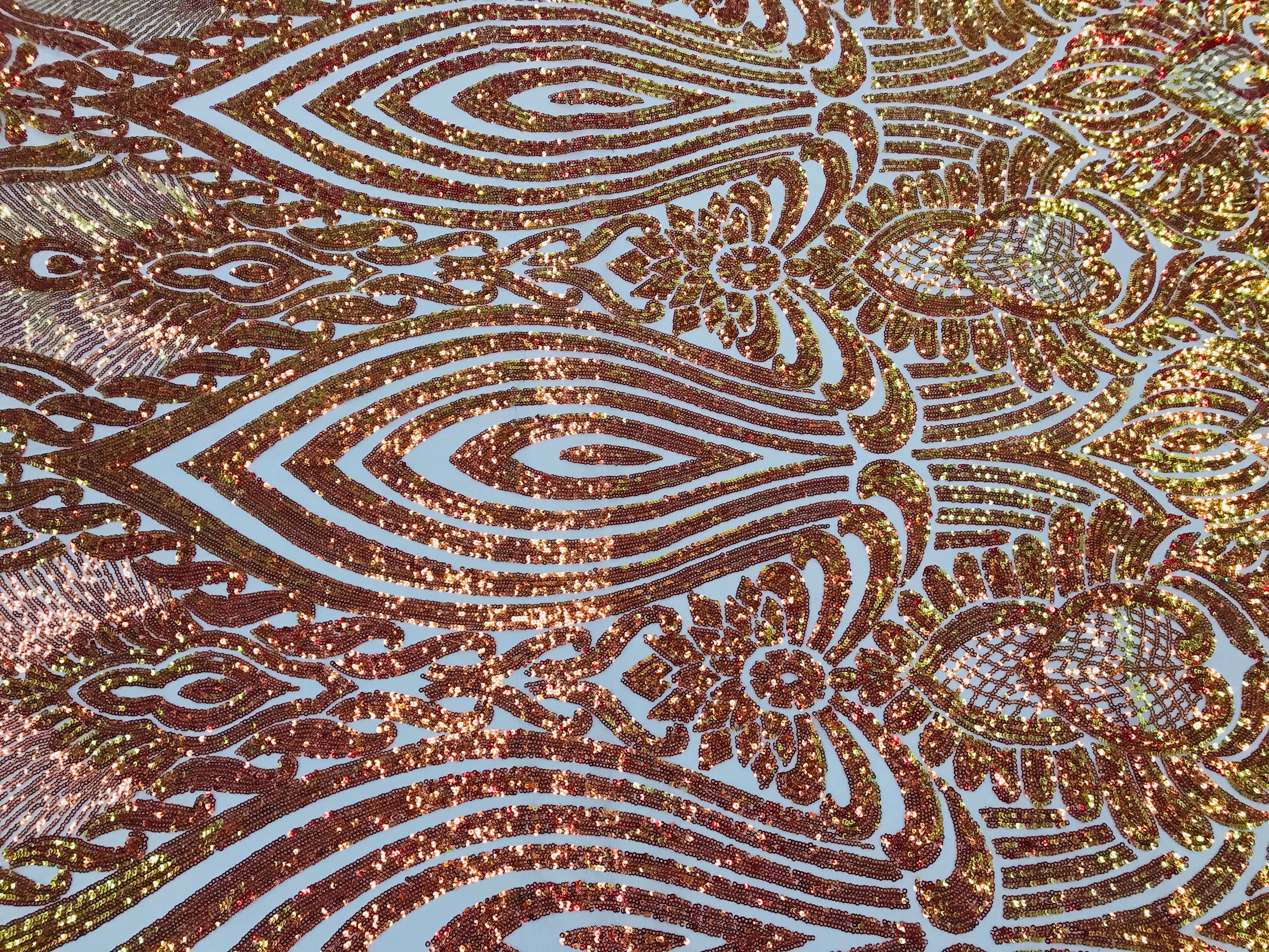 Symbol Pattern - Iridescent Orange - 4 Way Stretch High Fashion Shiny Pattern Sequins