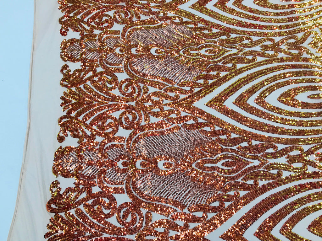 Symbol Pattern - Iridescent Orange - 4 Way Stretch High Fashion Shiny Pattern Sequins