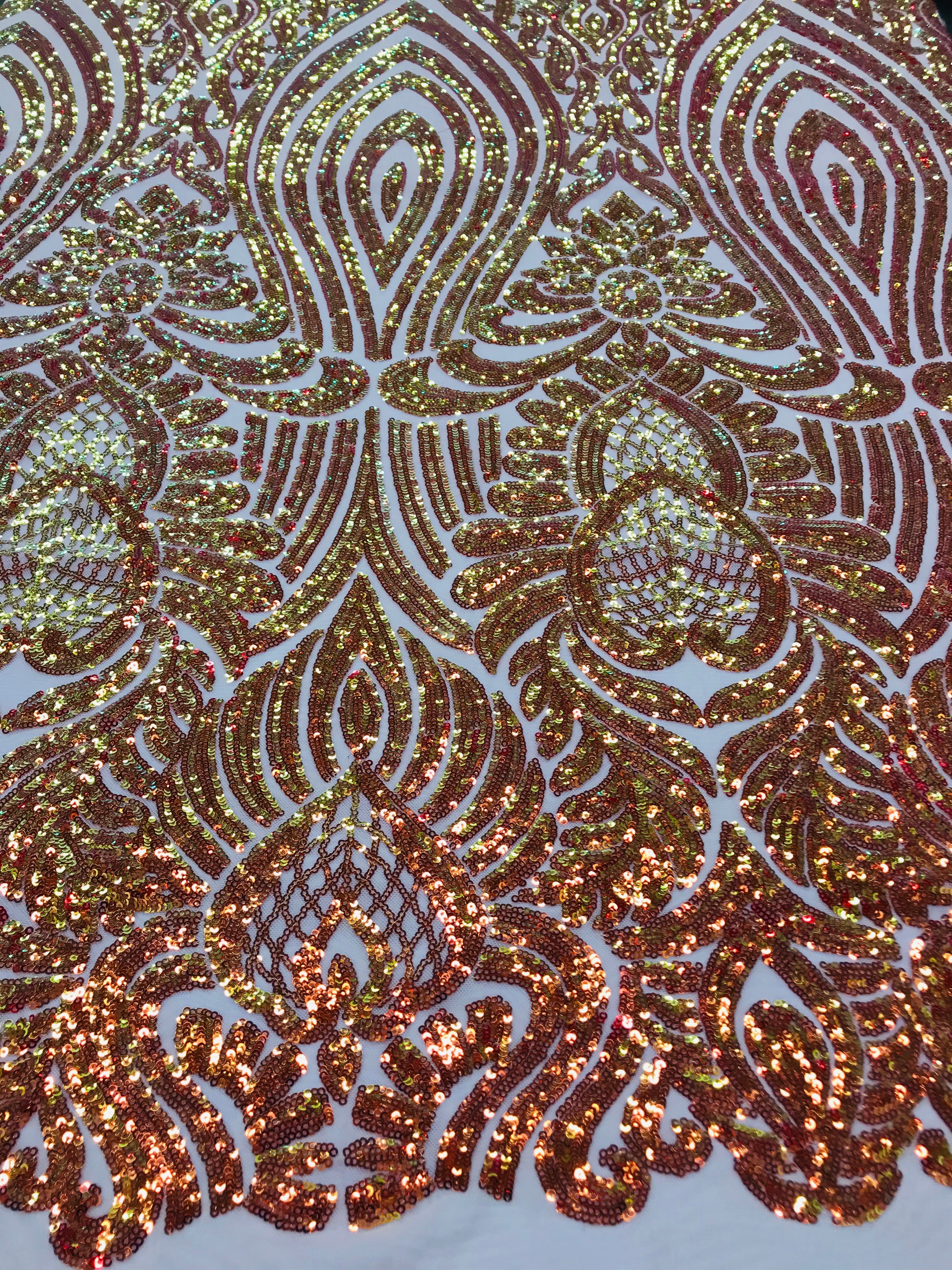 Symbol Pattern - Iridescent Orange - 4 Way Stretch High Fashion Shiny Pattern Sequins